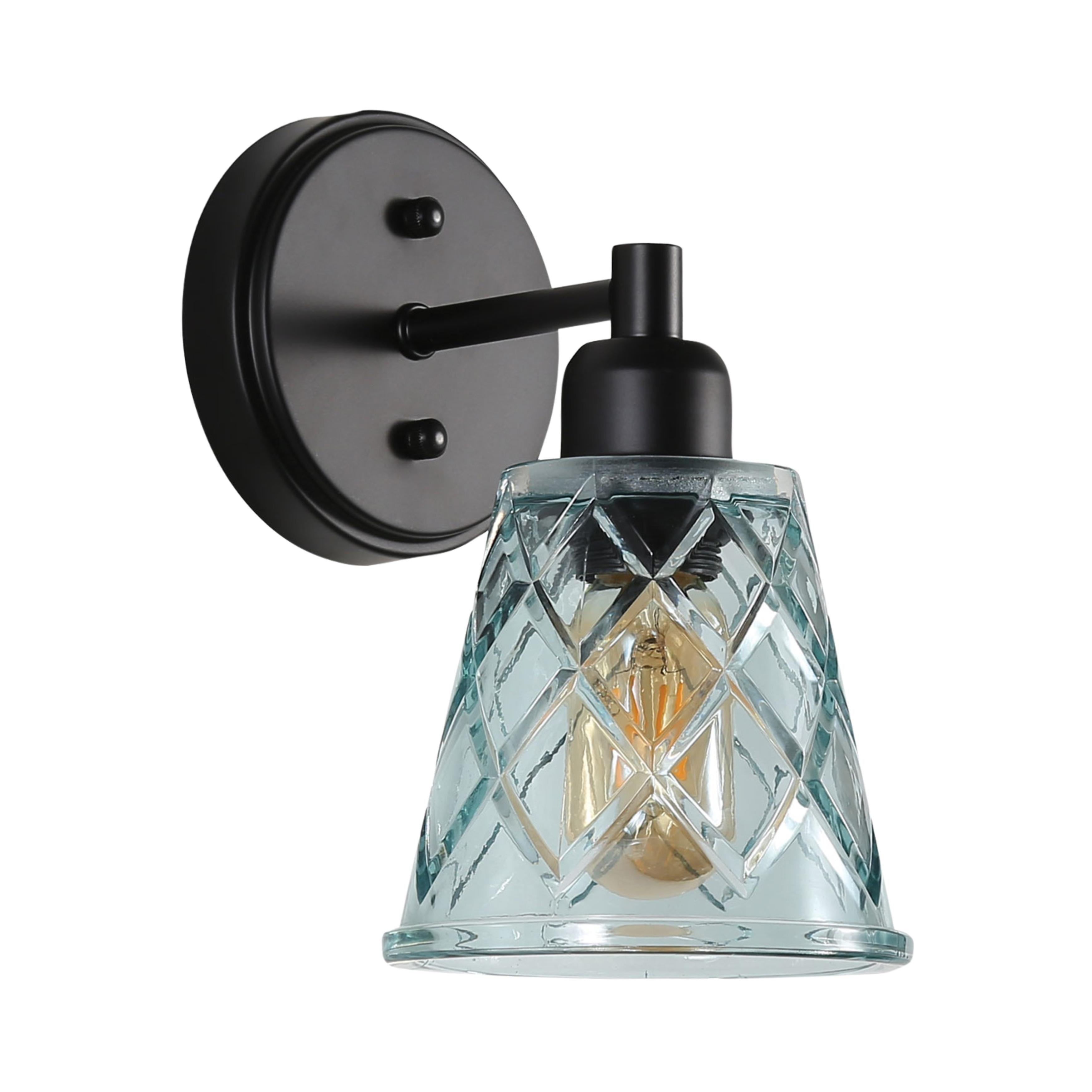 Dothan Diamond Cut Blue Glass Black Wall Light