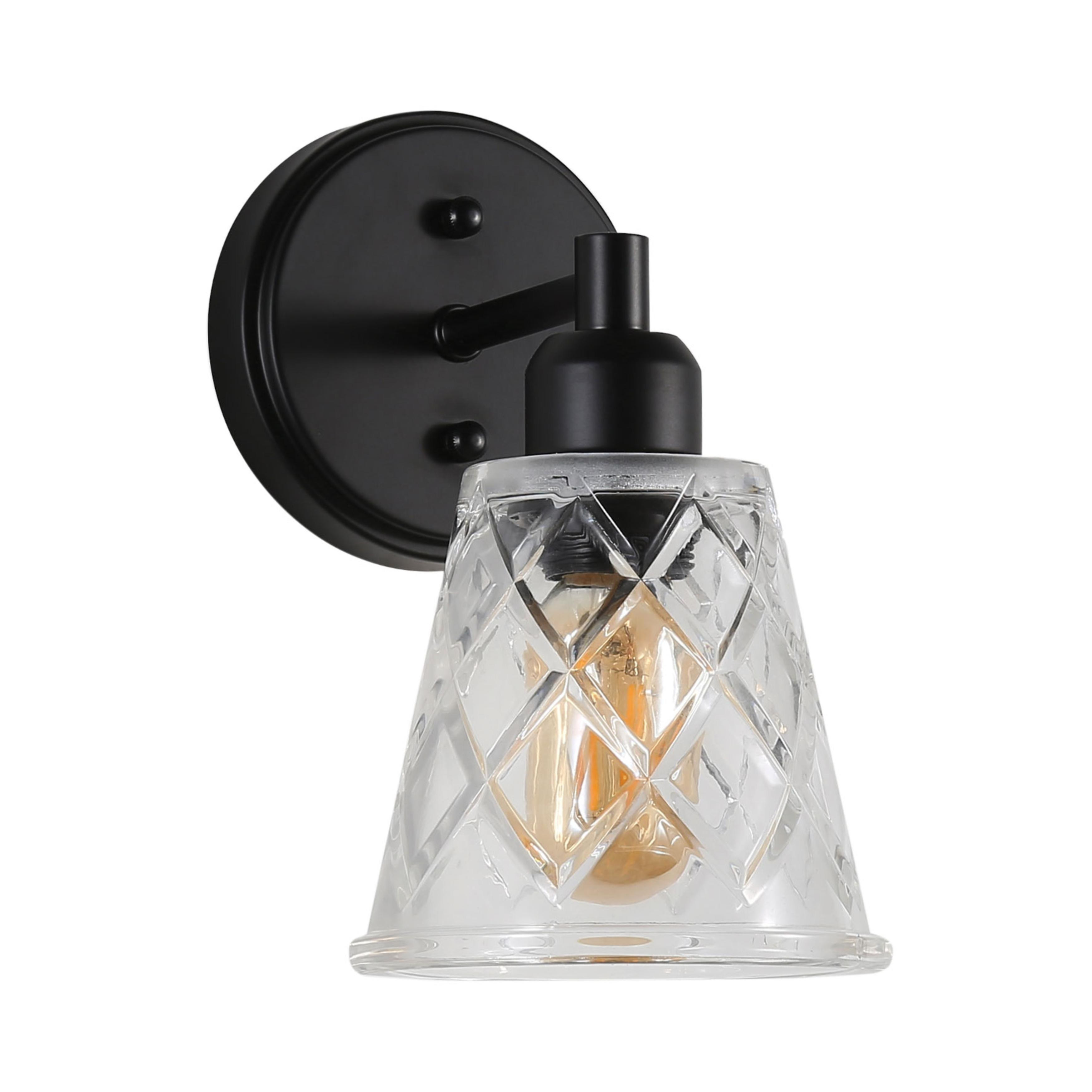 Dothan Diamond Cut Clear Glass Black Wall Light