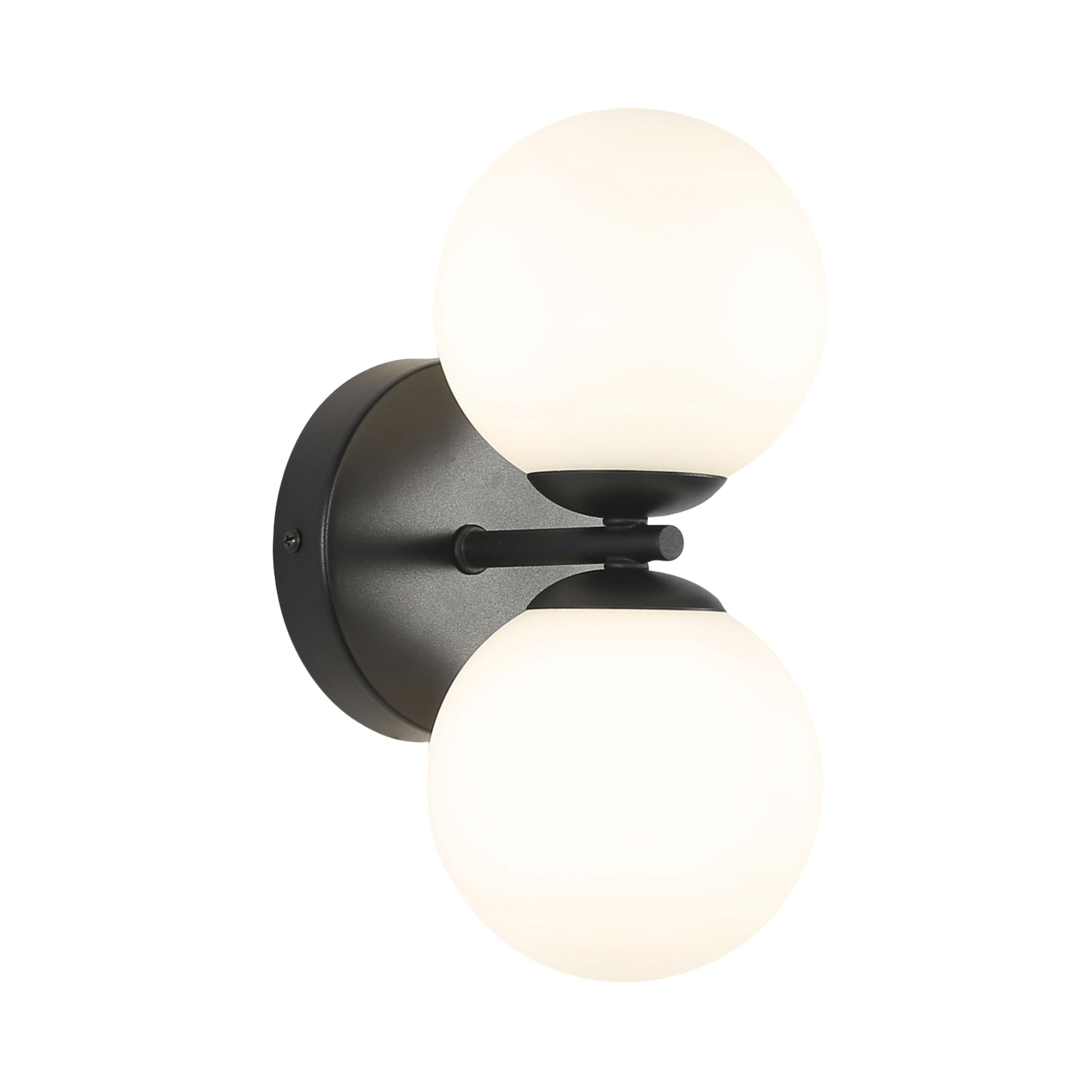Hotaka Black Modern Opal Twin Glass Wall Light