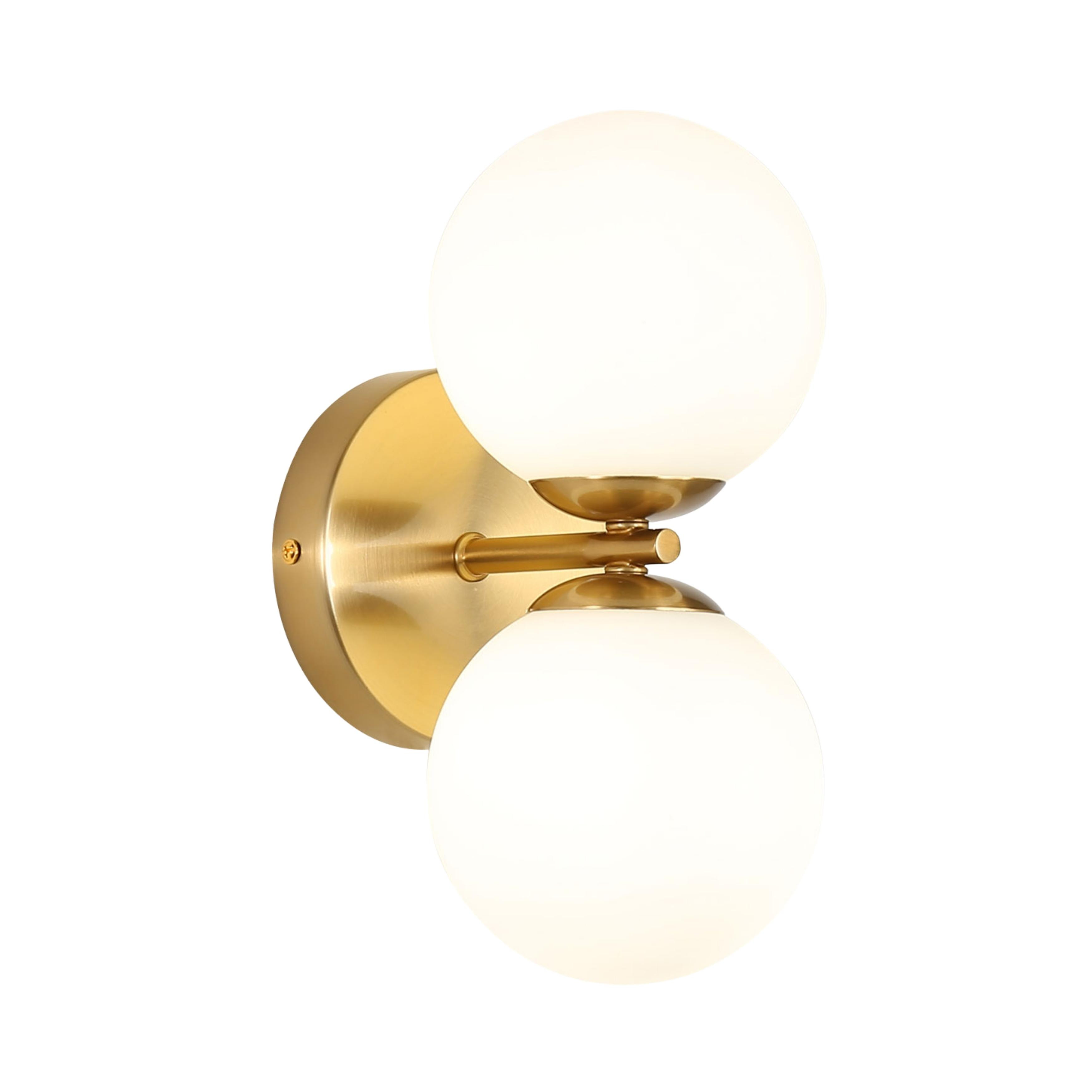 Hotaka Satin Brass Modern Opal Twin Glass Wall Light