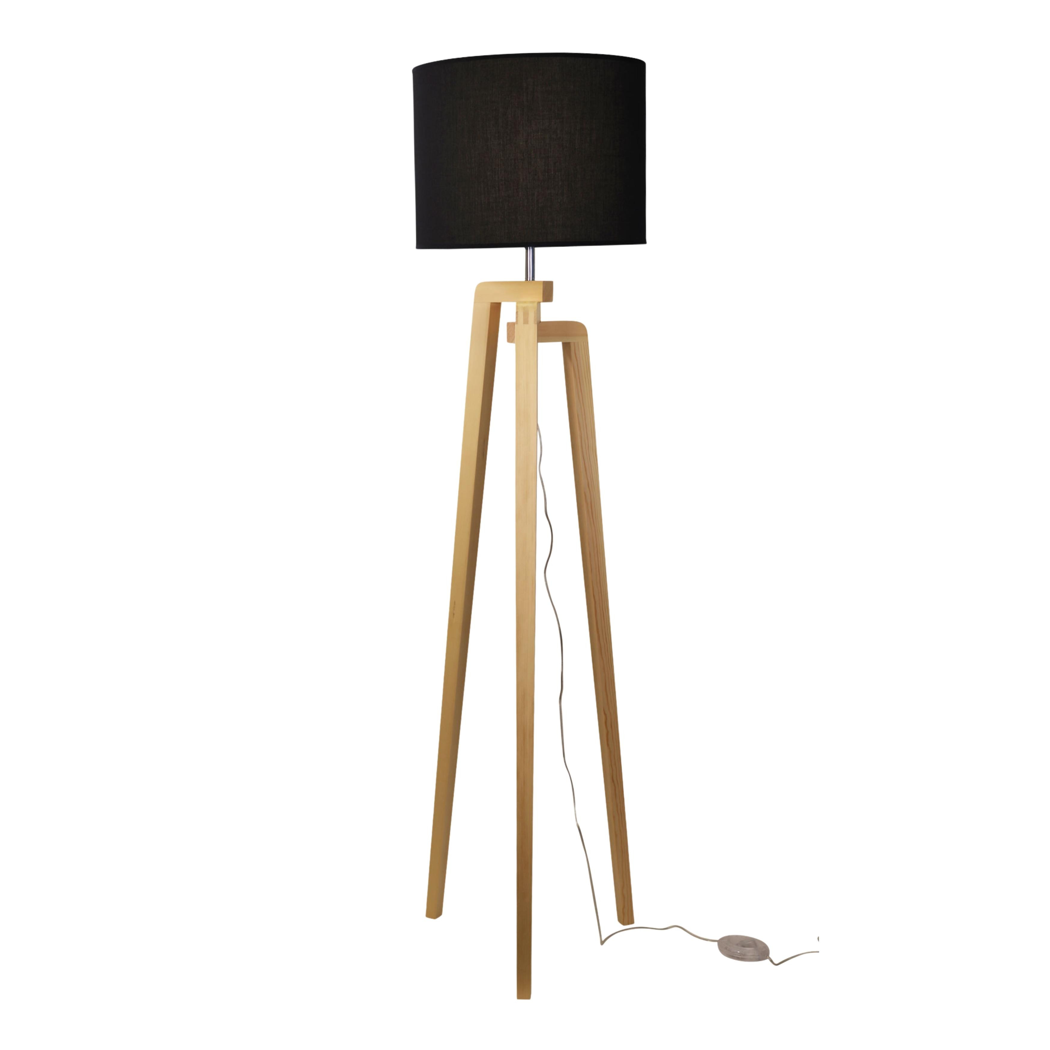 Liliane Timber Tripod Floor Lamp with Black Shade