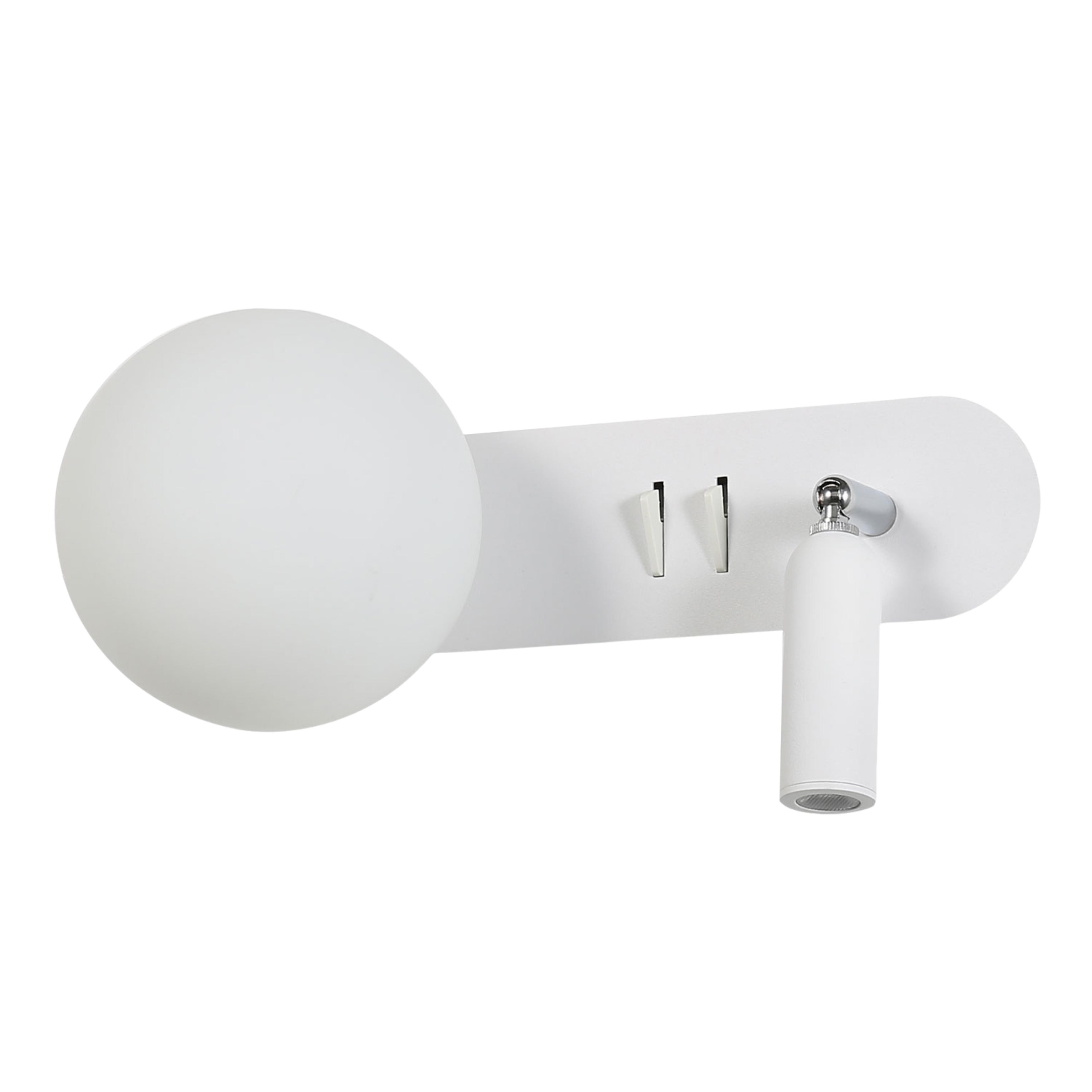 Overath White Bedside Wall Light with Switch and LED Spot Light