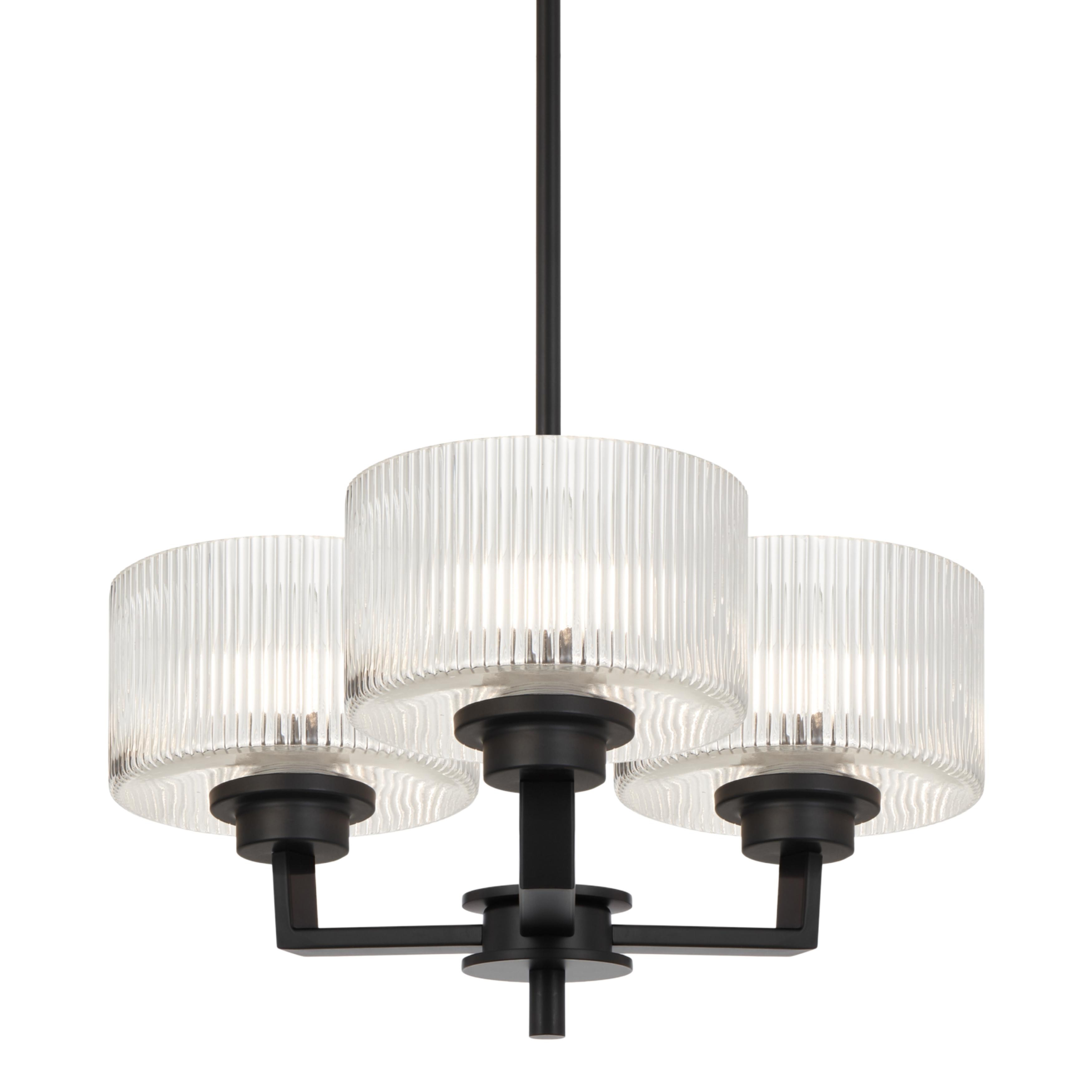 Mabini 3 Light Matt Black Ribbed Glass Pendant