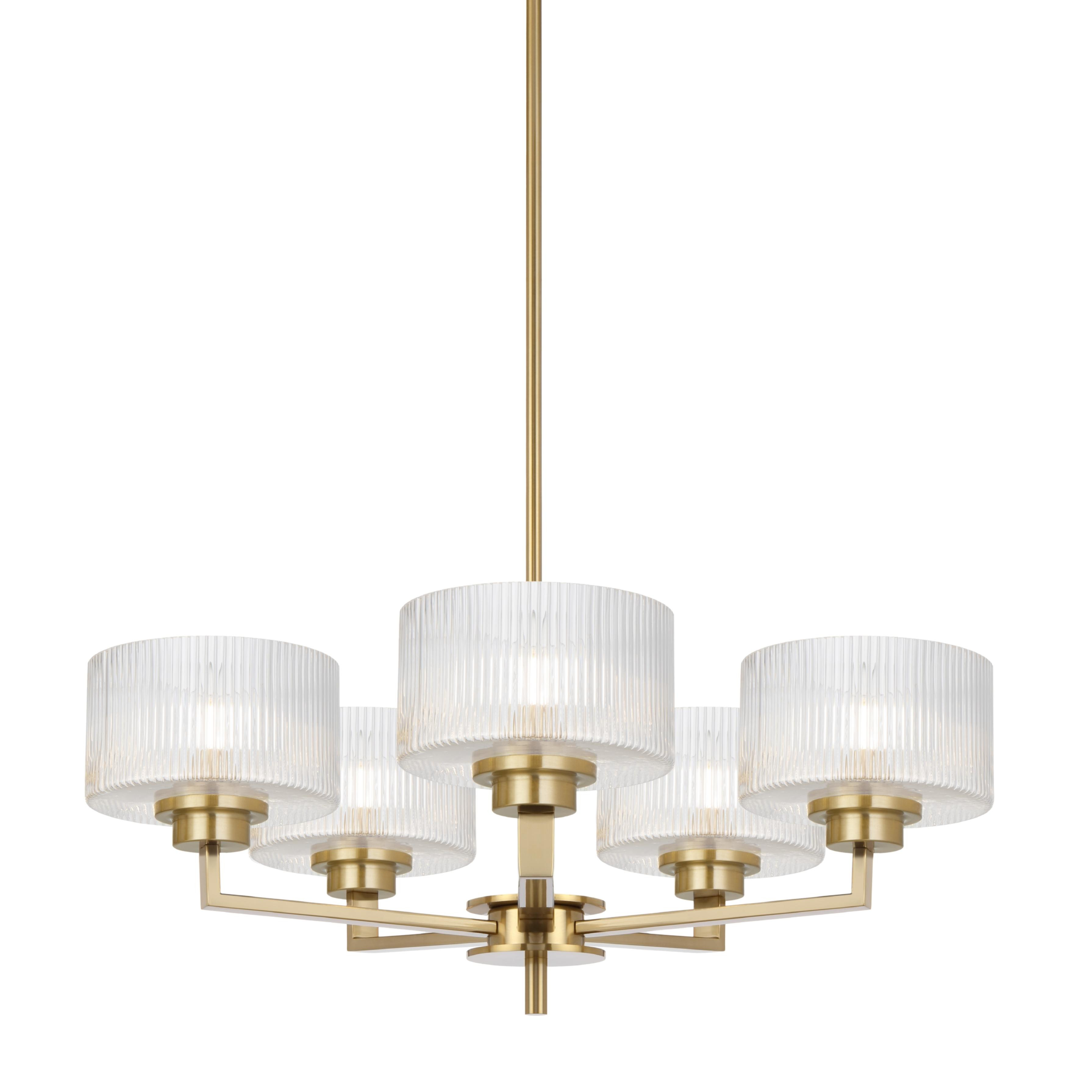 Mabini 5 Light Antique Gold Ribbed Glass Pendant