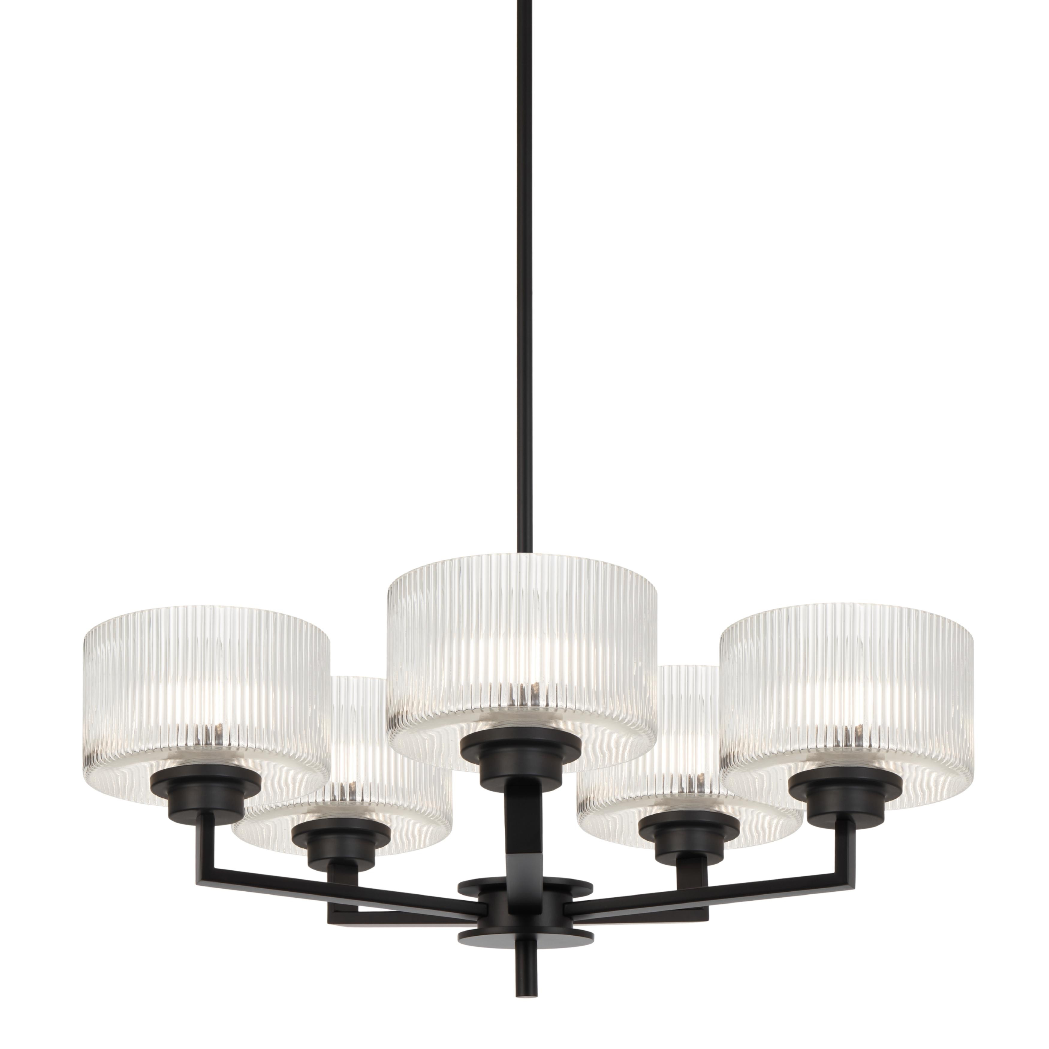 Mabini 5 Light Matt Black Ribbed Glass Pendant