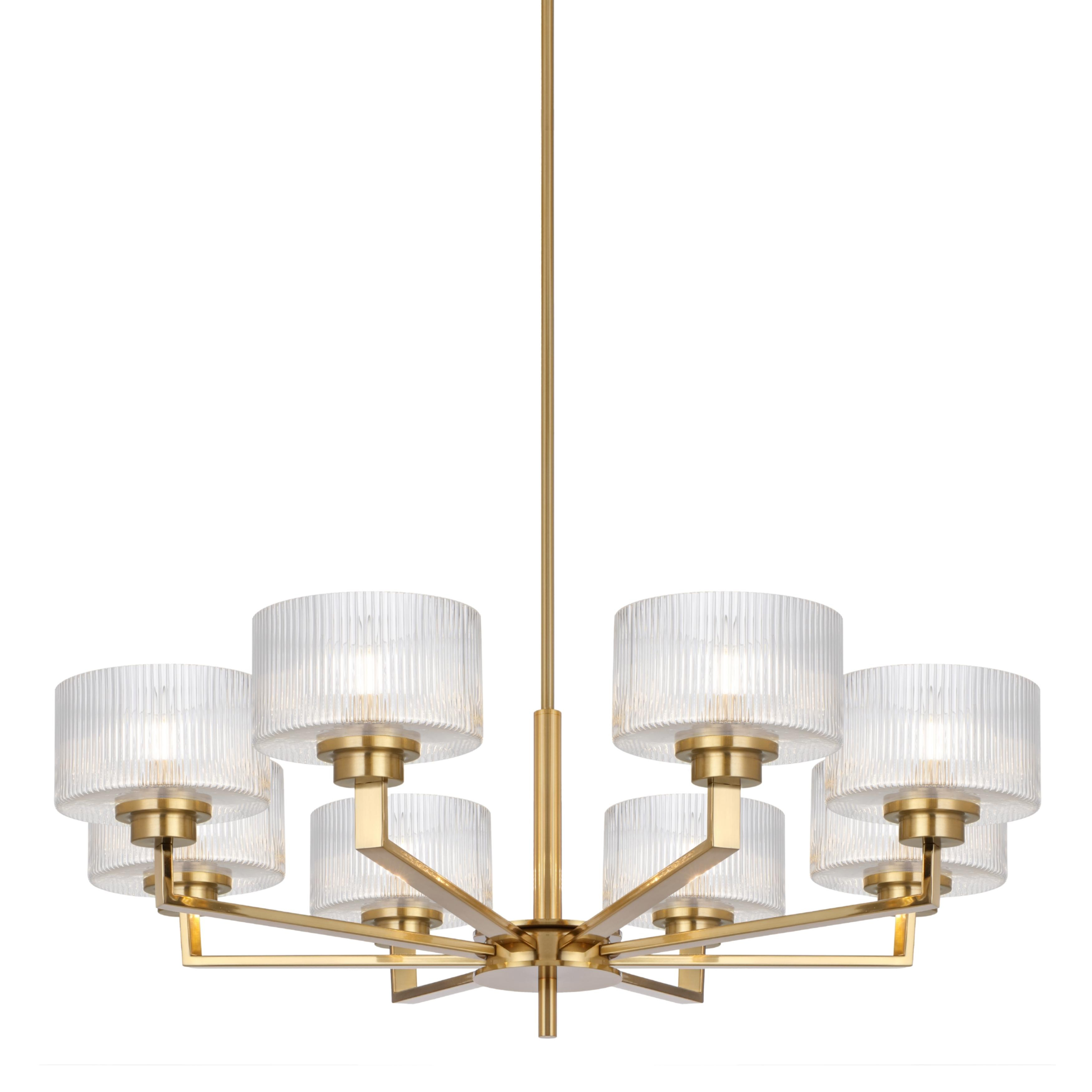 Mabini 8 Light Antique Gold Ribbed Glass Pendant