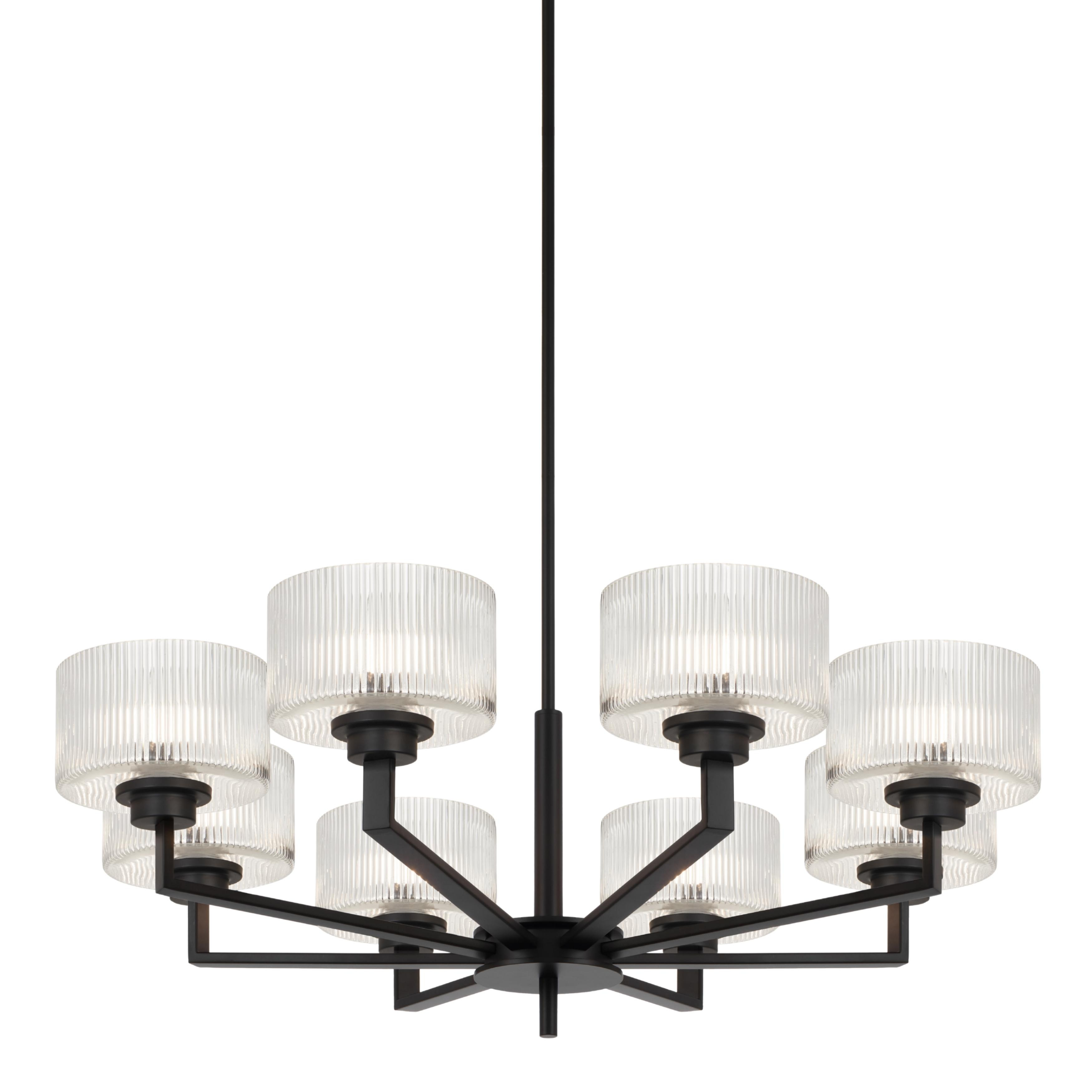 Mabini 8 Light Matt Black Ribbed Glass Pendant