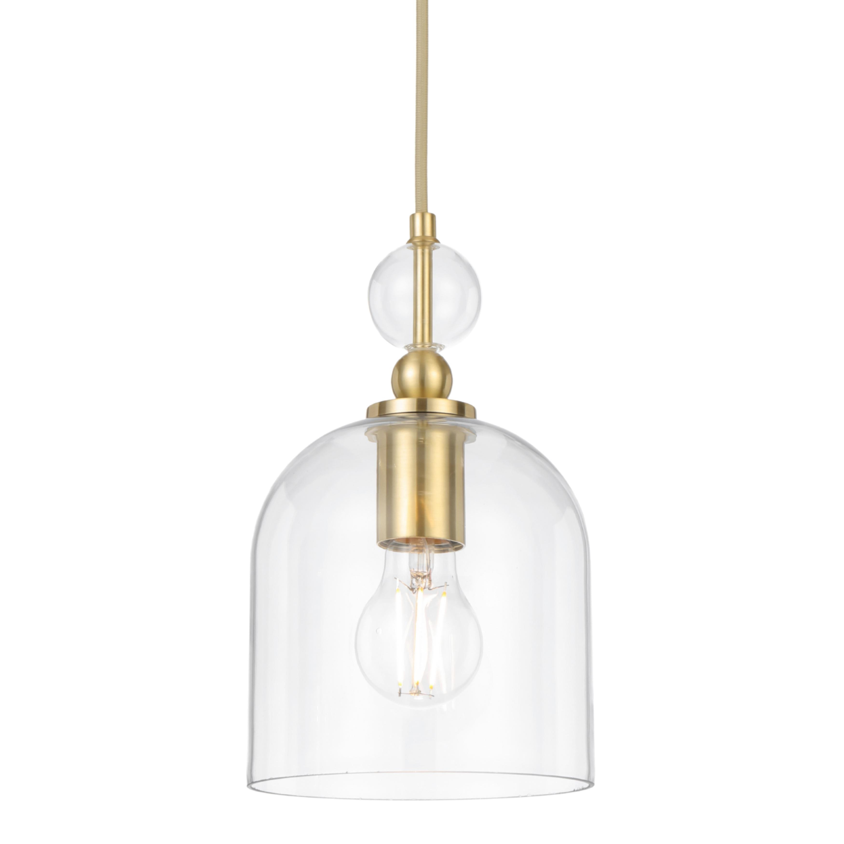 Rafai Clear Glass Bell Shade Brass Pendant Light