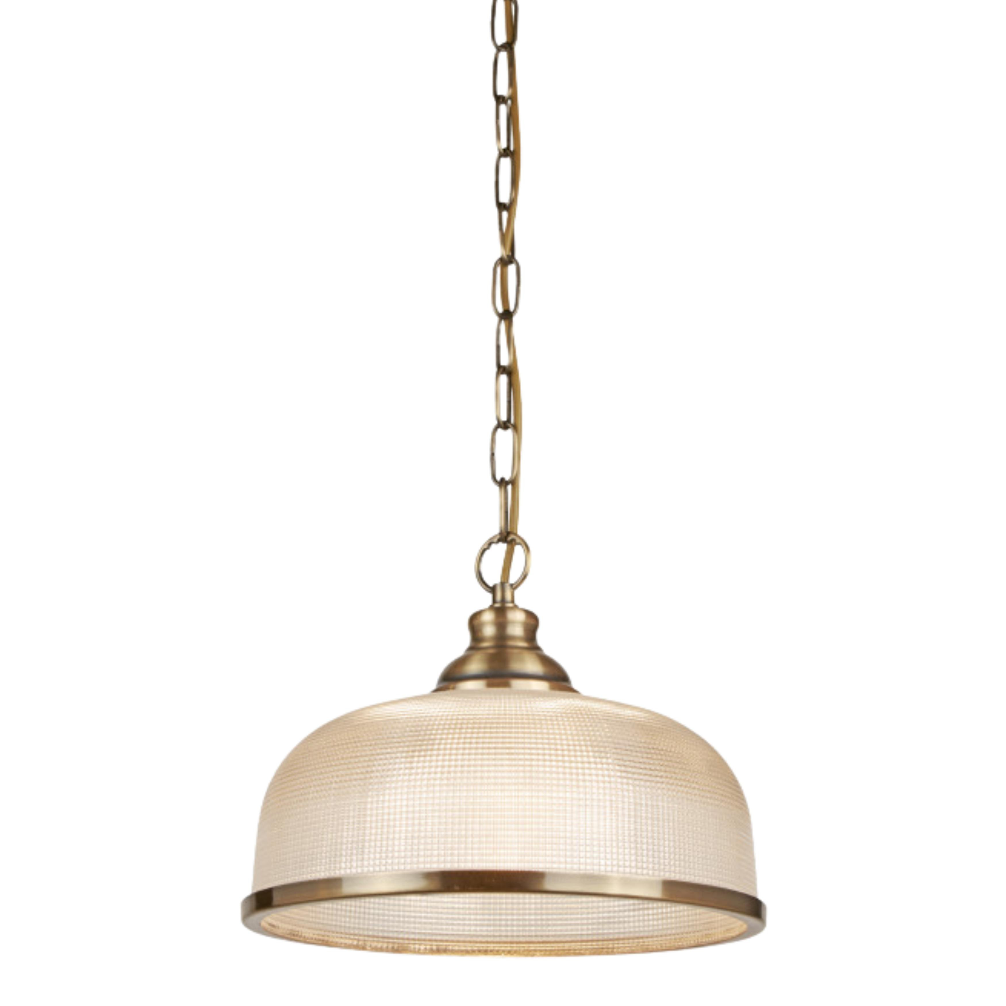 Edward Antique Brass Holophane Glass Pendant Light