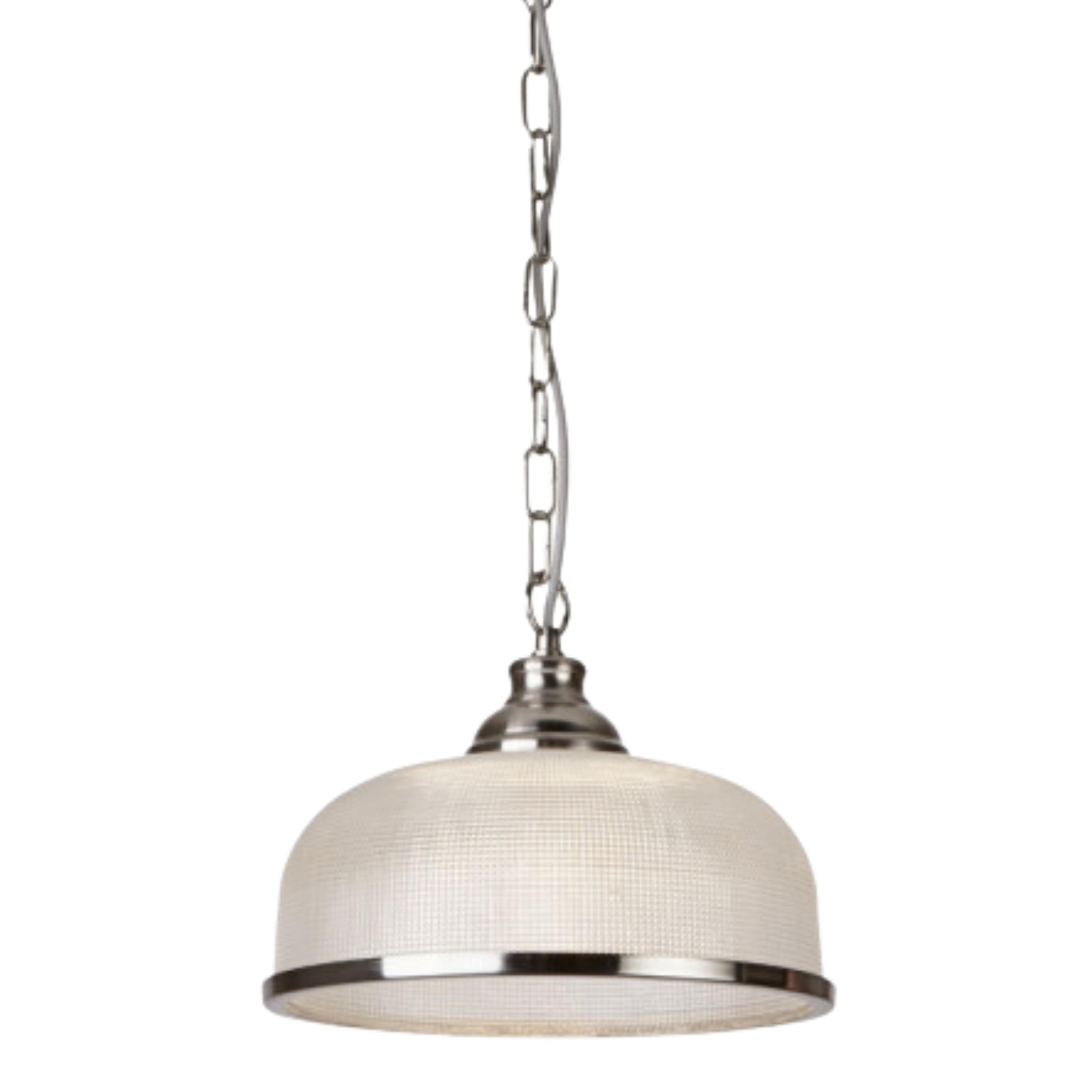 Edward Satin Chrome Holophane Glass Pendant Light