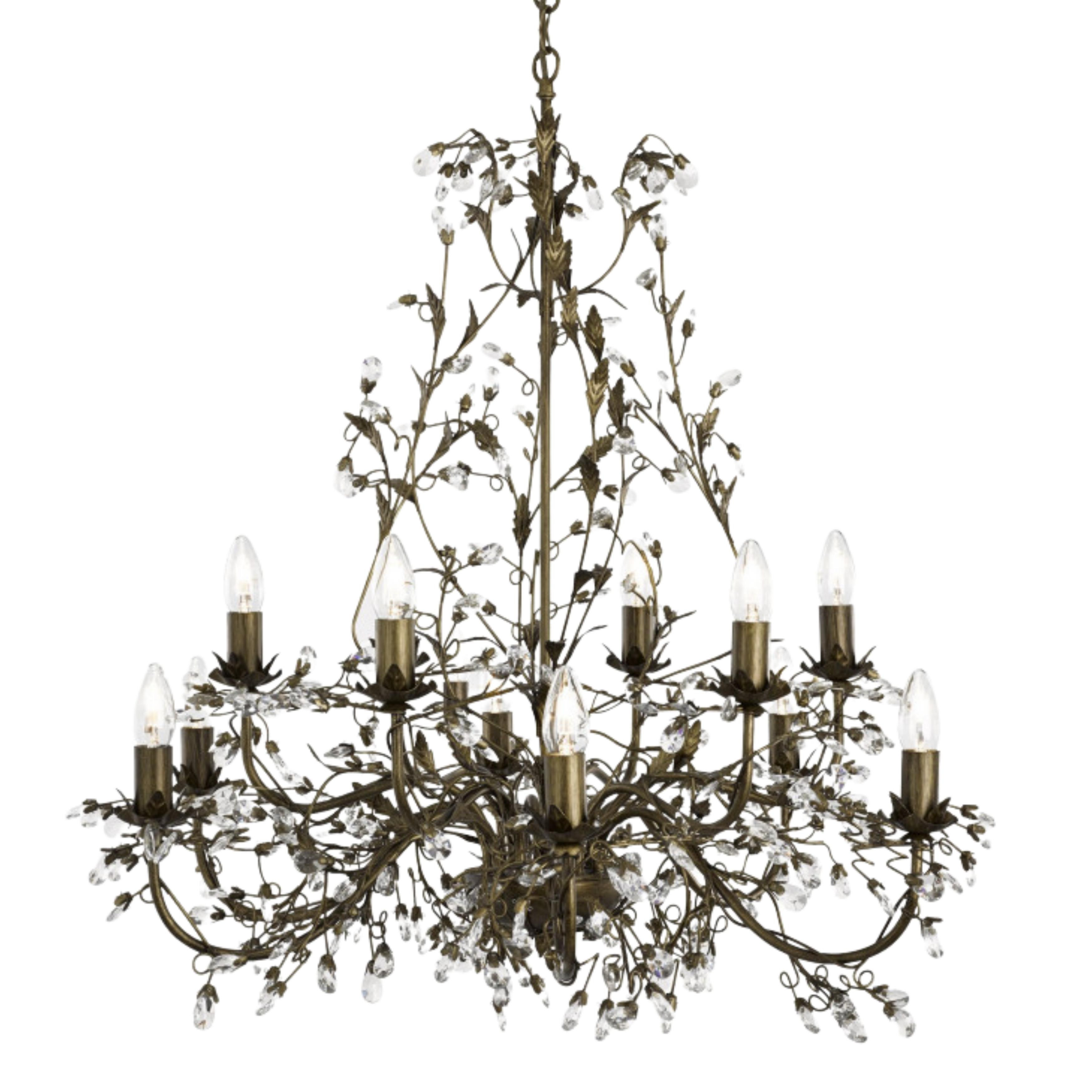 Jasmine 12 Light Brass Bronze Crystal Chandelier