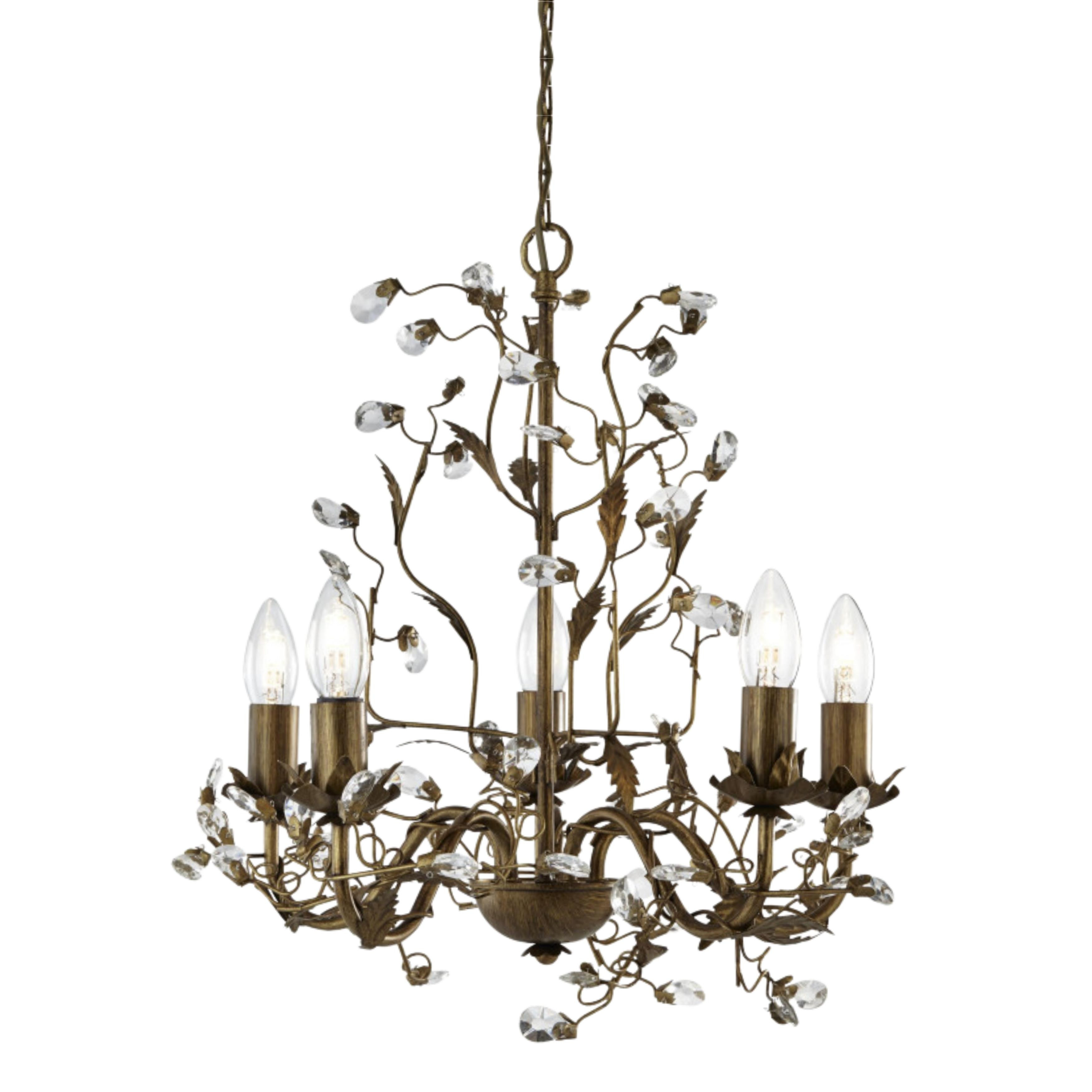Jasmine 5 Light Brass Bronze Crystal Chandelier