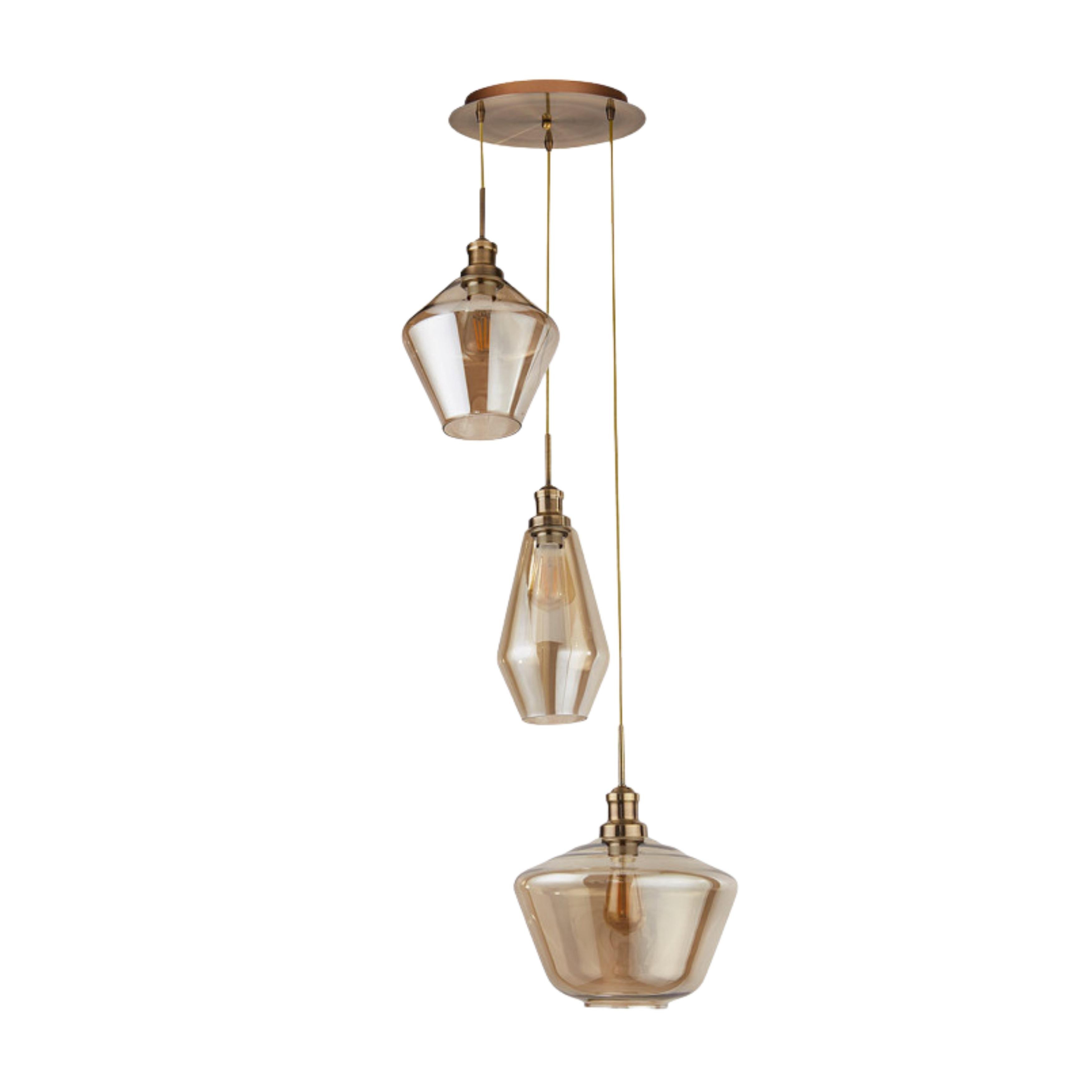 Sassa 3 Light Amber Glass Pendant Light