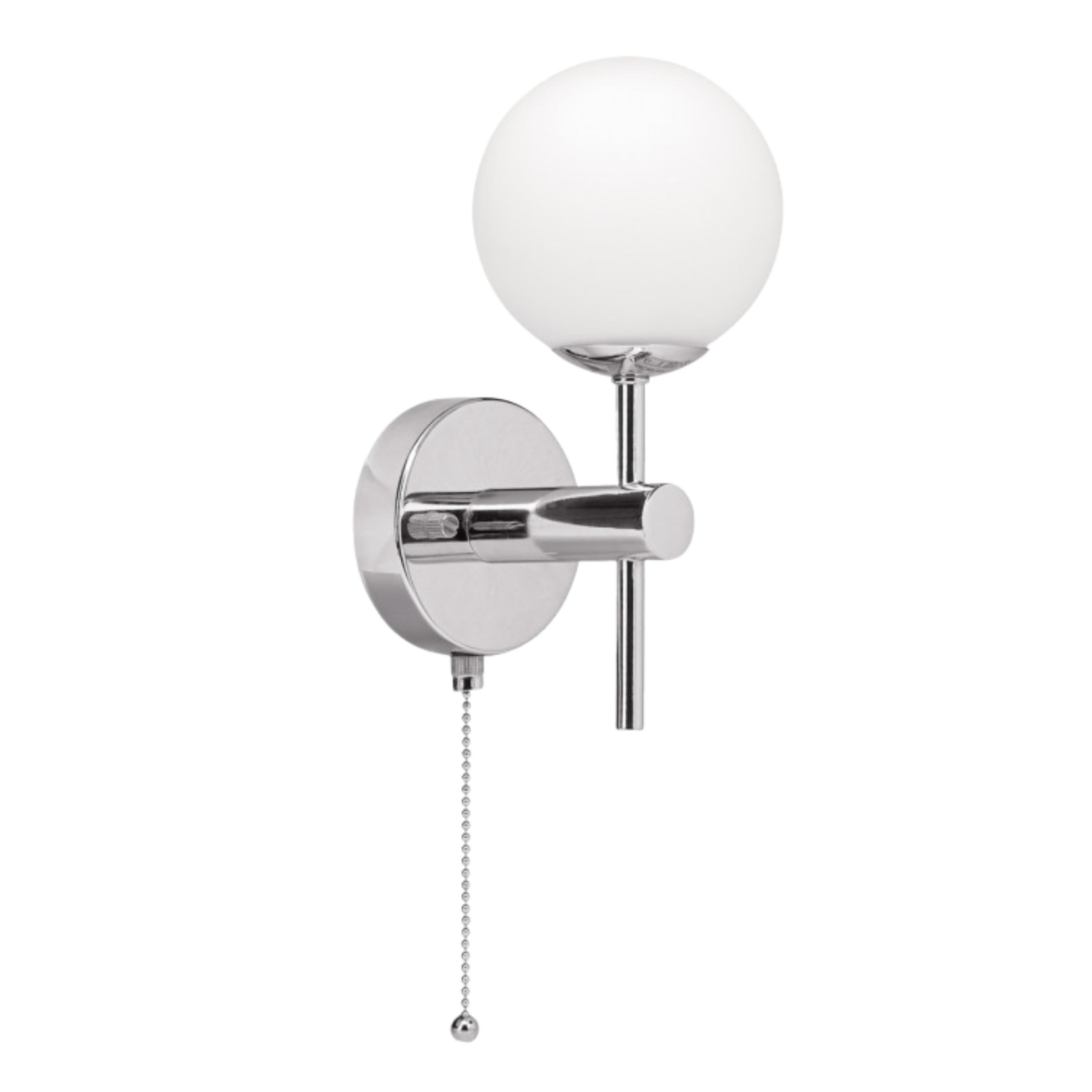 Trama IP44 Chrome Opal Glass Wall Light with Pull Cord