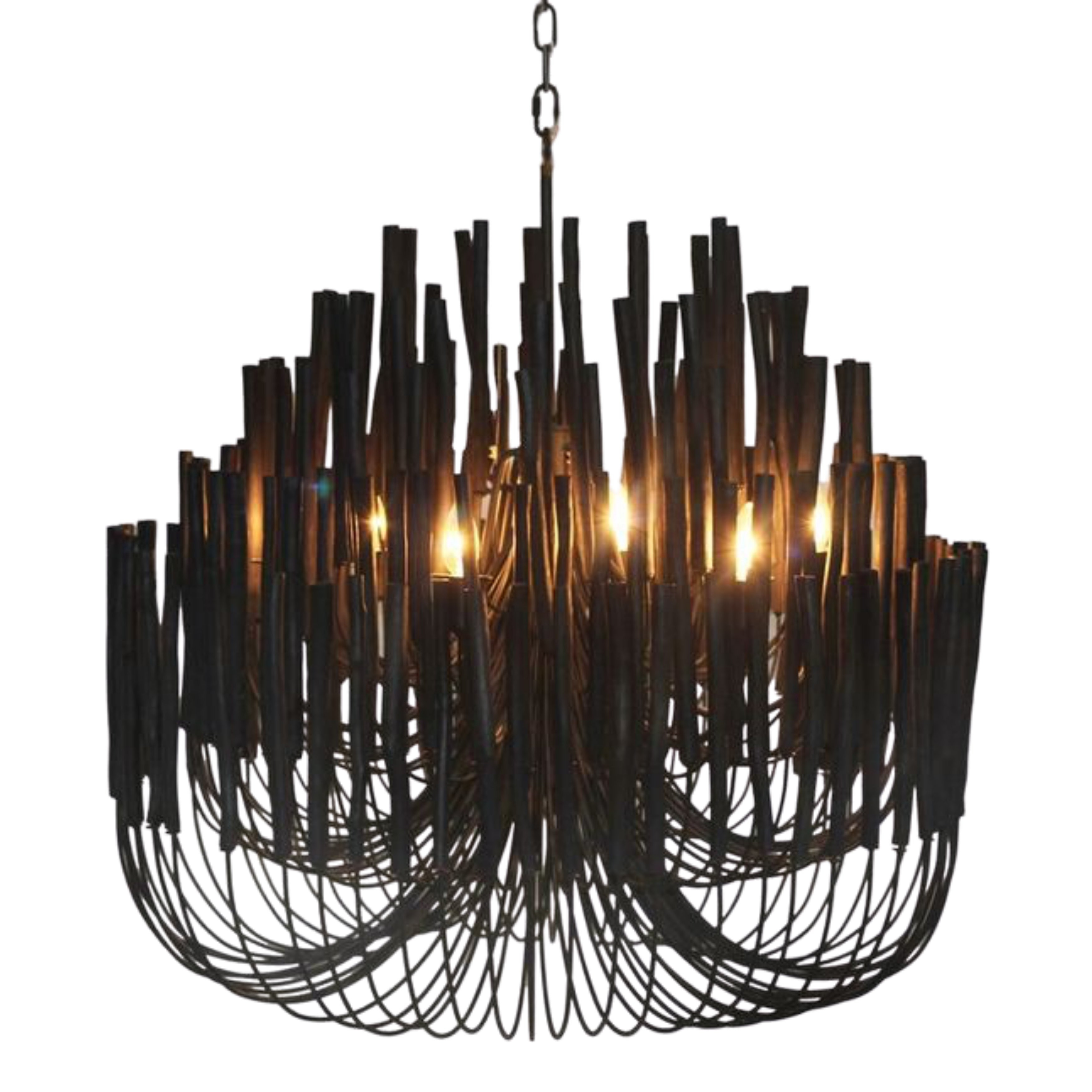 Grand Organic Wood Candlestick Chandelier - Black