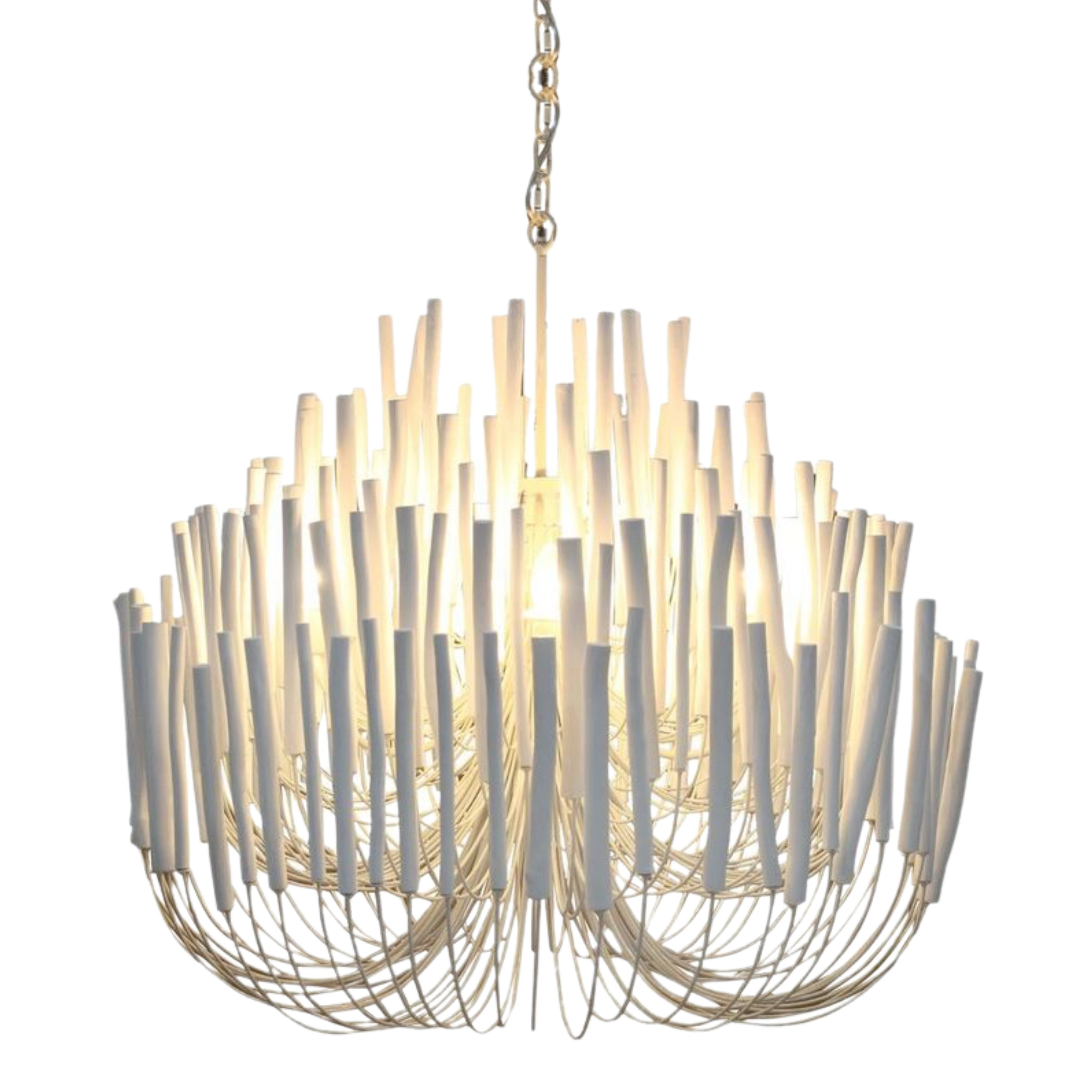 Grand Organic Wood Candlestick Chandelier - White