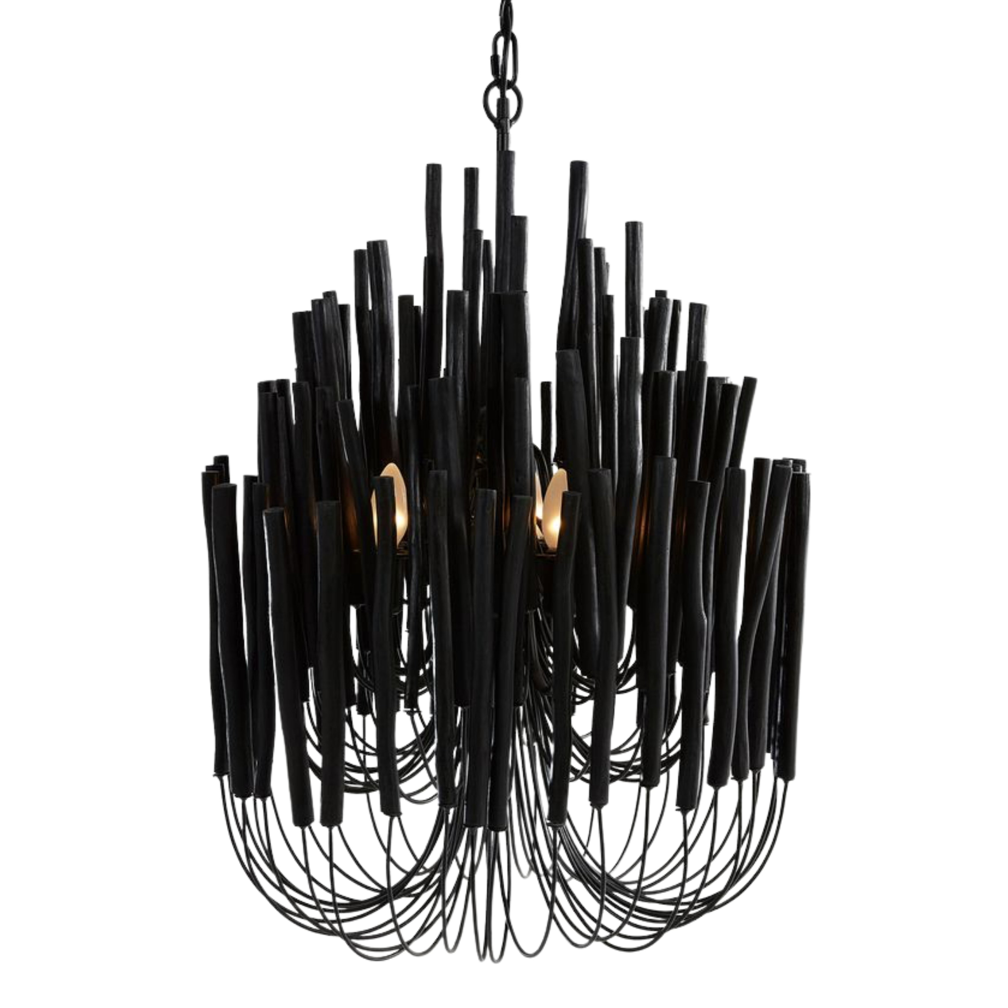 Organic Wooden Candlestick Chandelier - Black