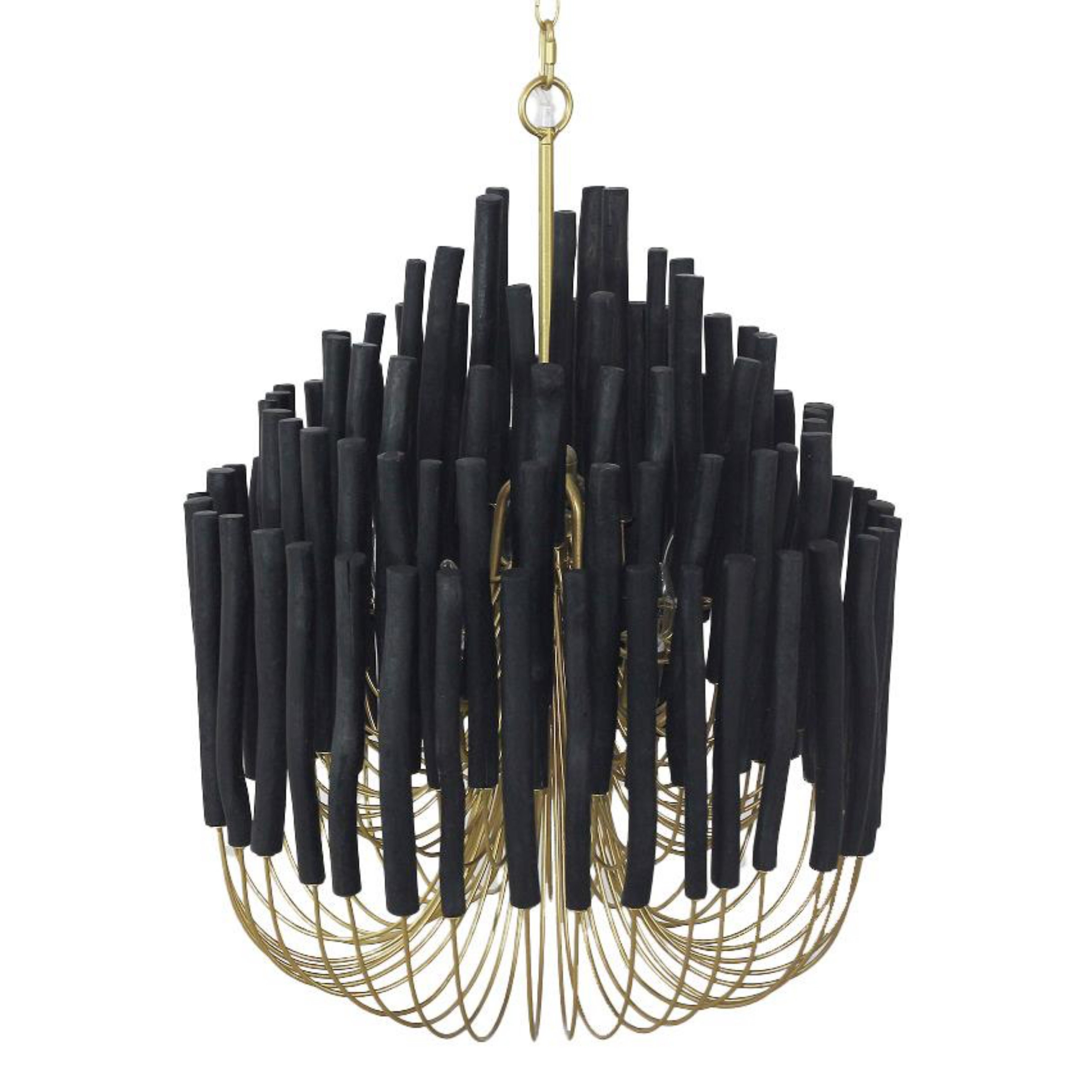 Organic Wooden Candlestick Chandelier - Black & Gold