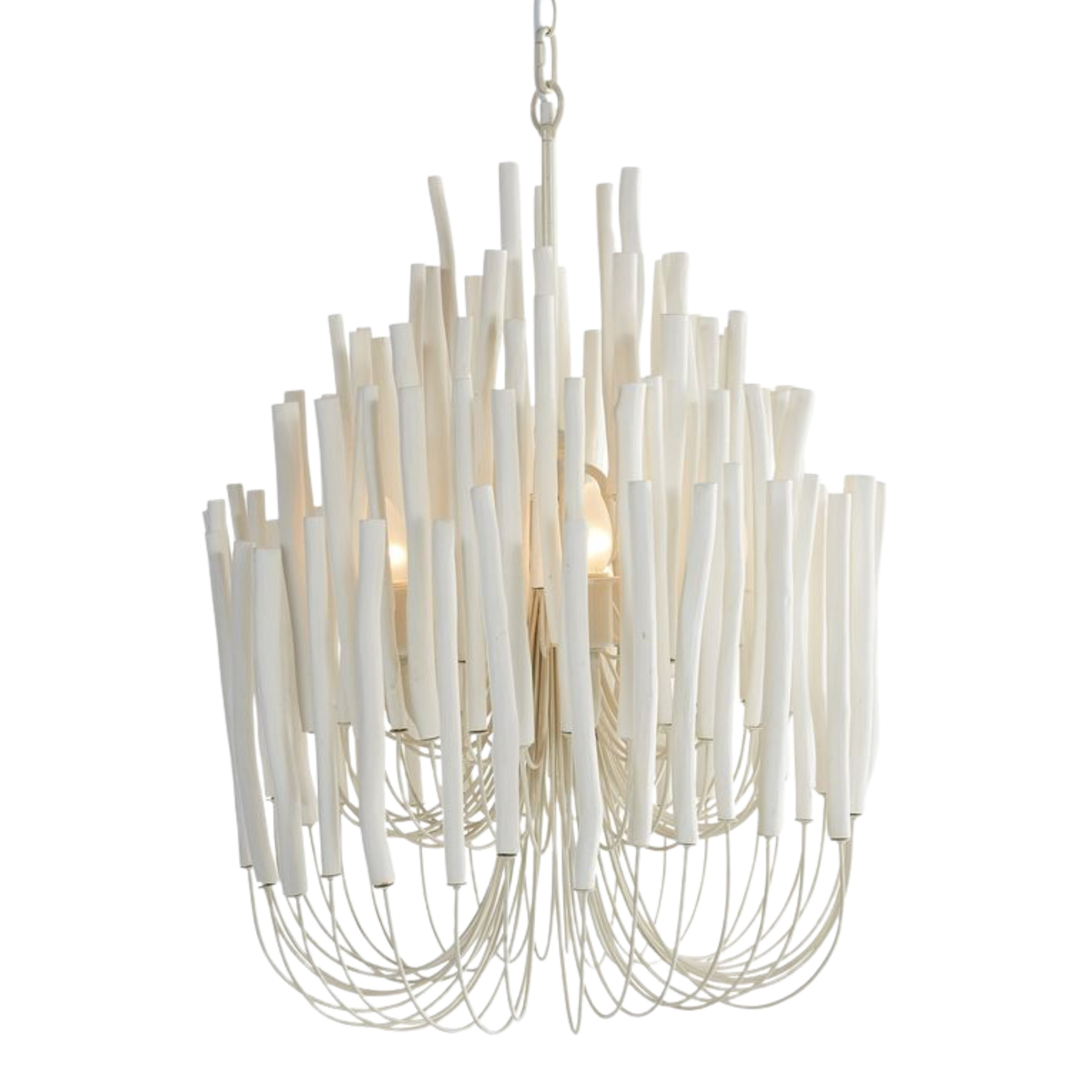 Organic Wooden Candlestick Chandelier - White