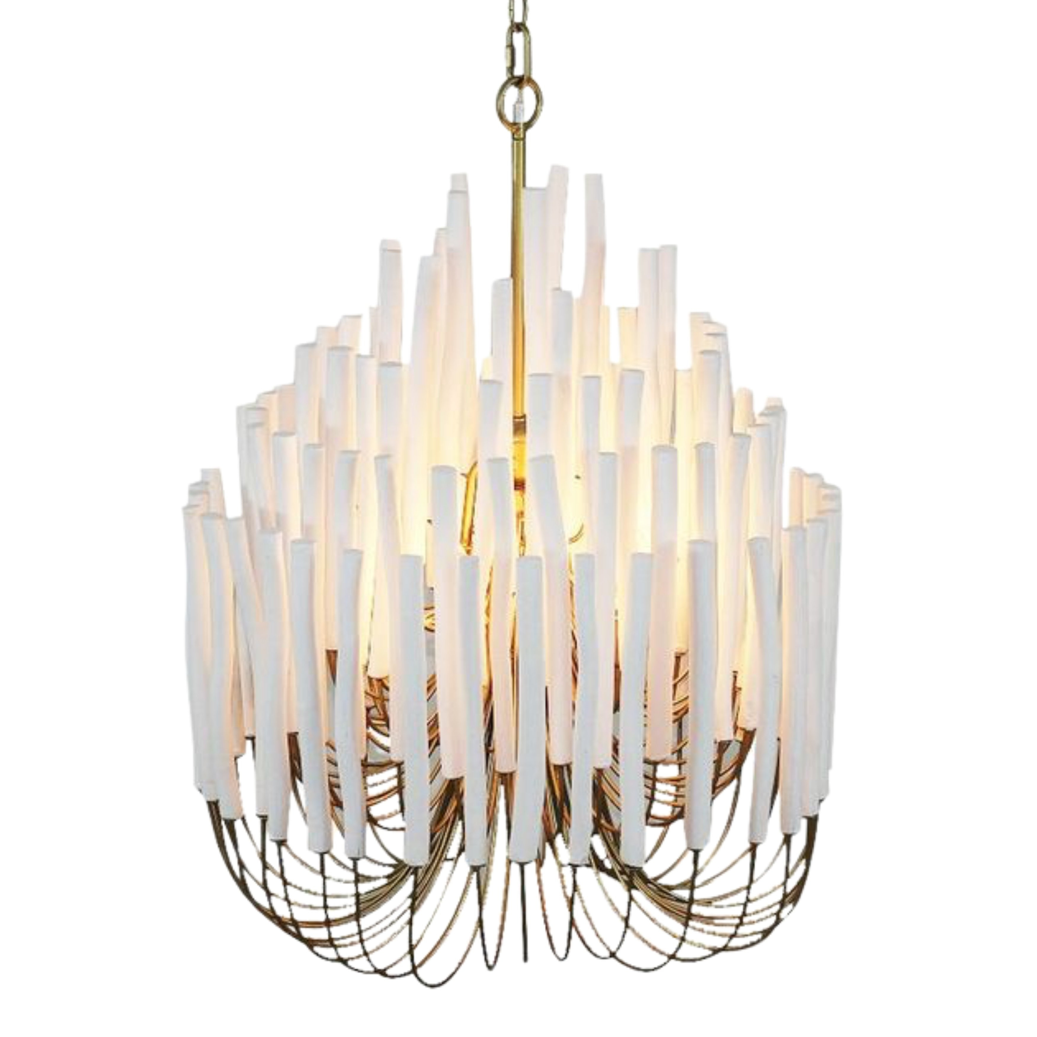 Organic Wooden Candlestick Chandelier - White & Gold