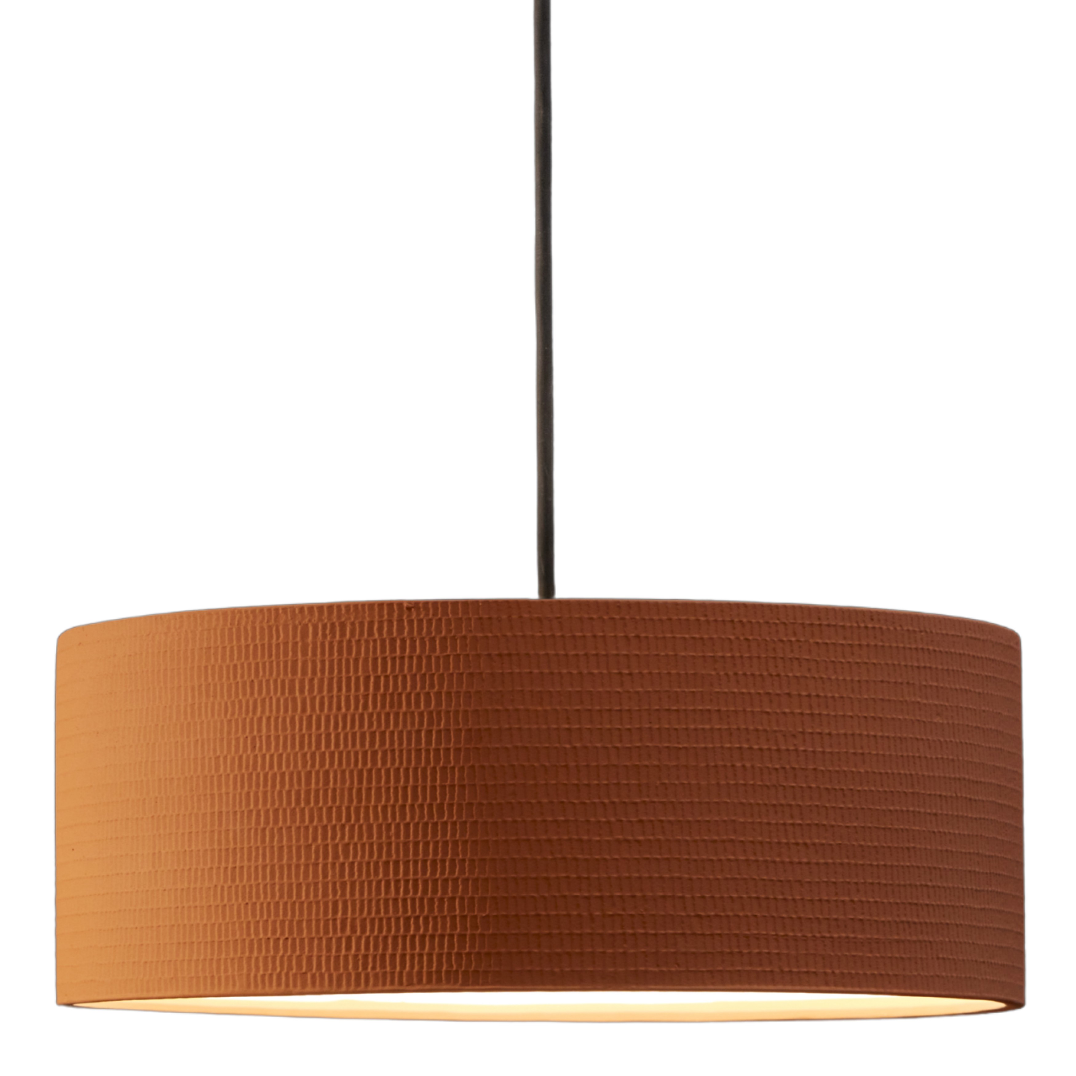 Terra Dark Terracotta Textured Carved Clay Drum Pendant Light