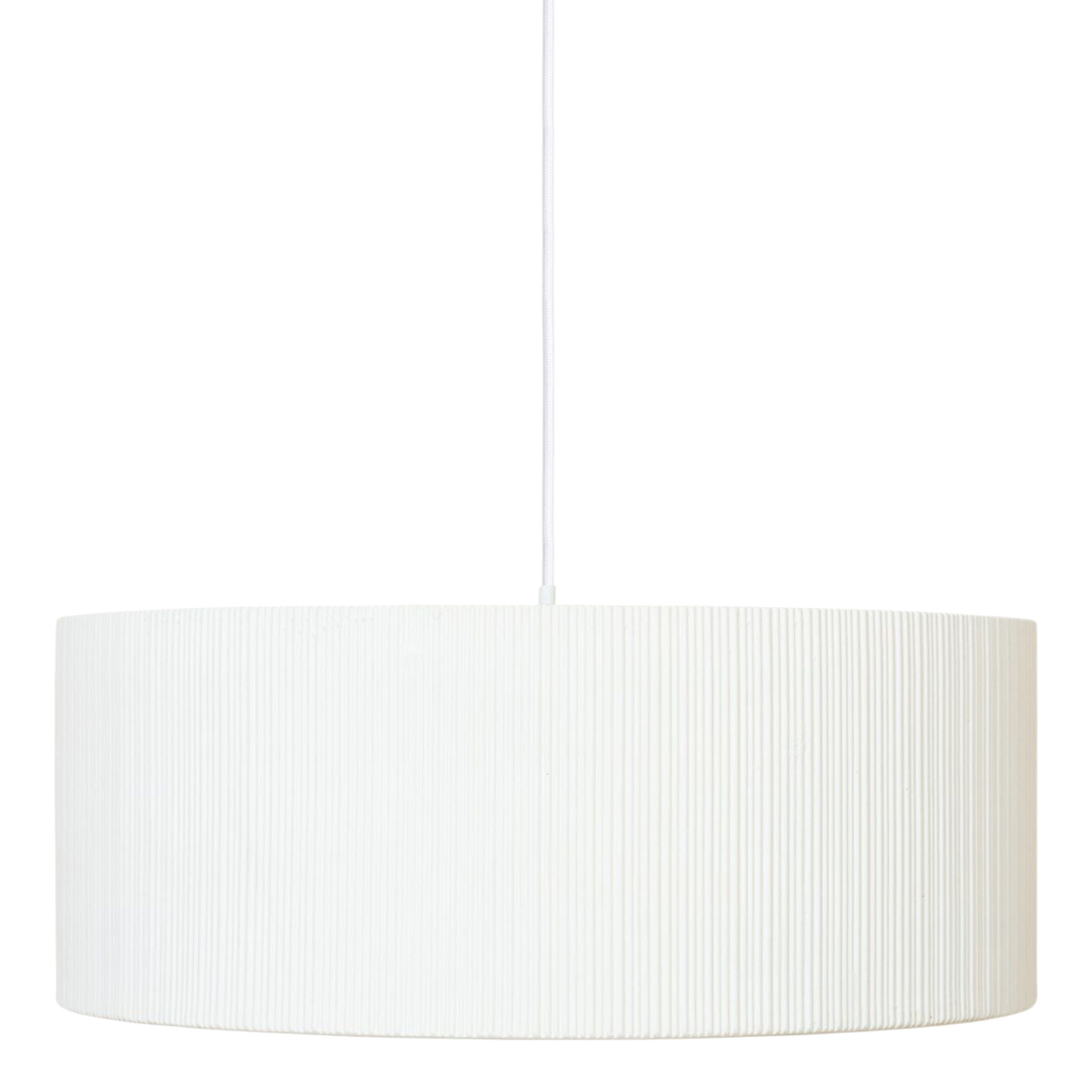 Terra White Textured Lines Clay Drum Pendant Light