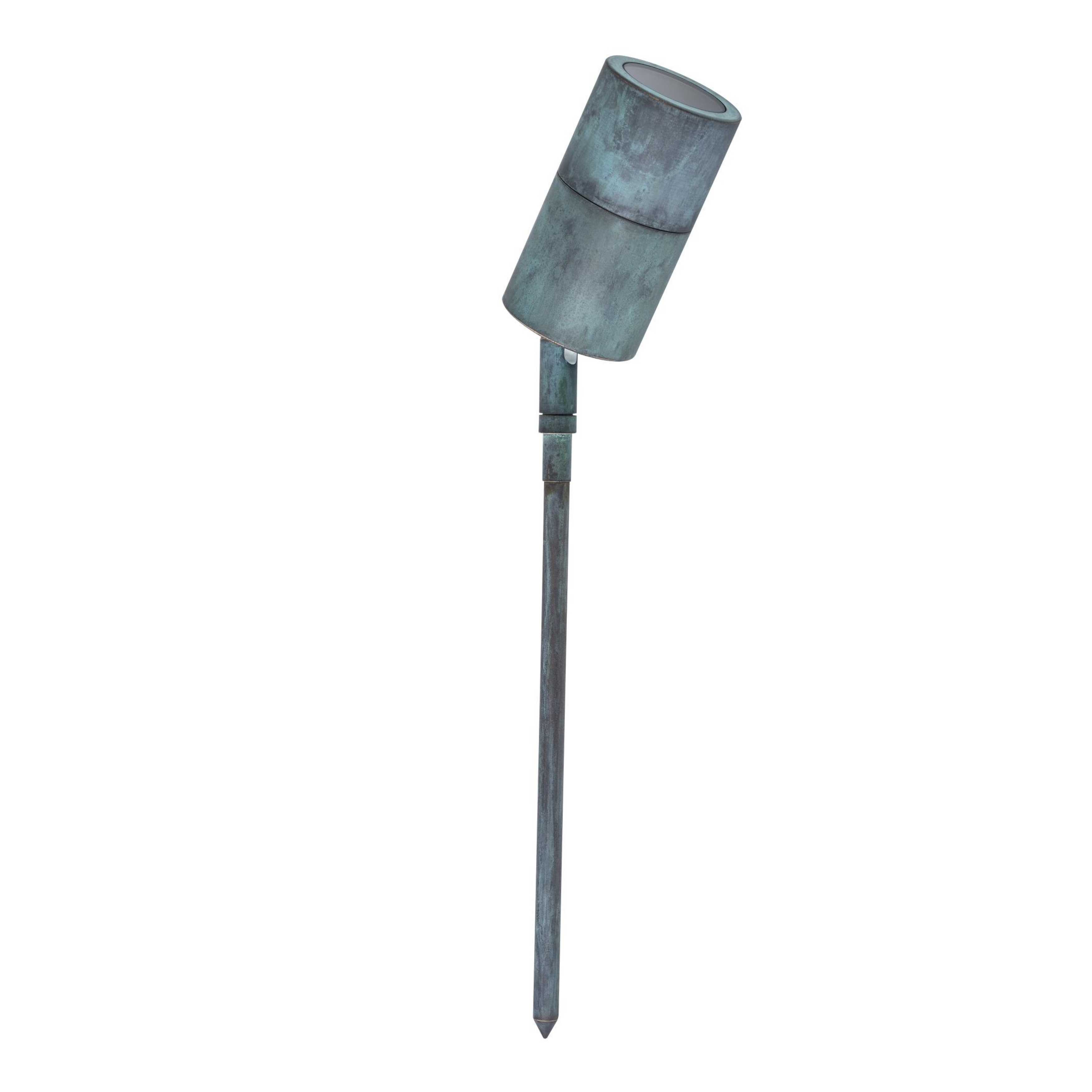 Spencer Adjustable Green Patina Brass Barrel Spike Light