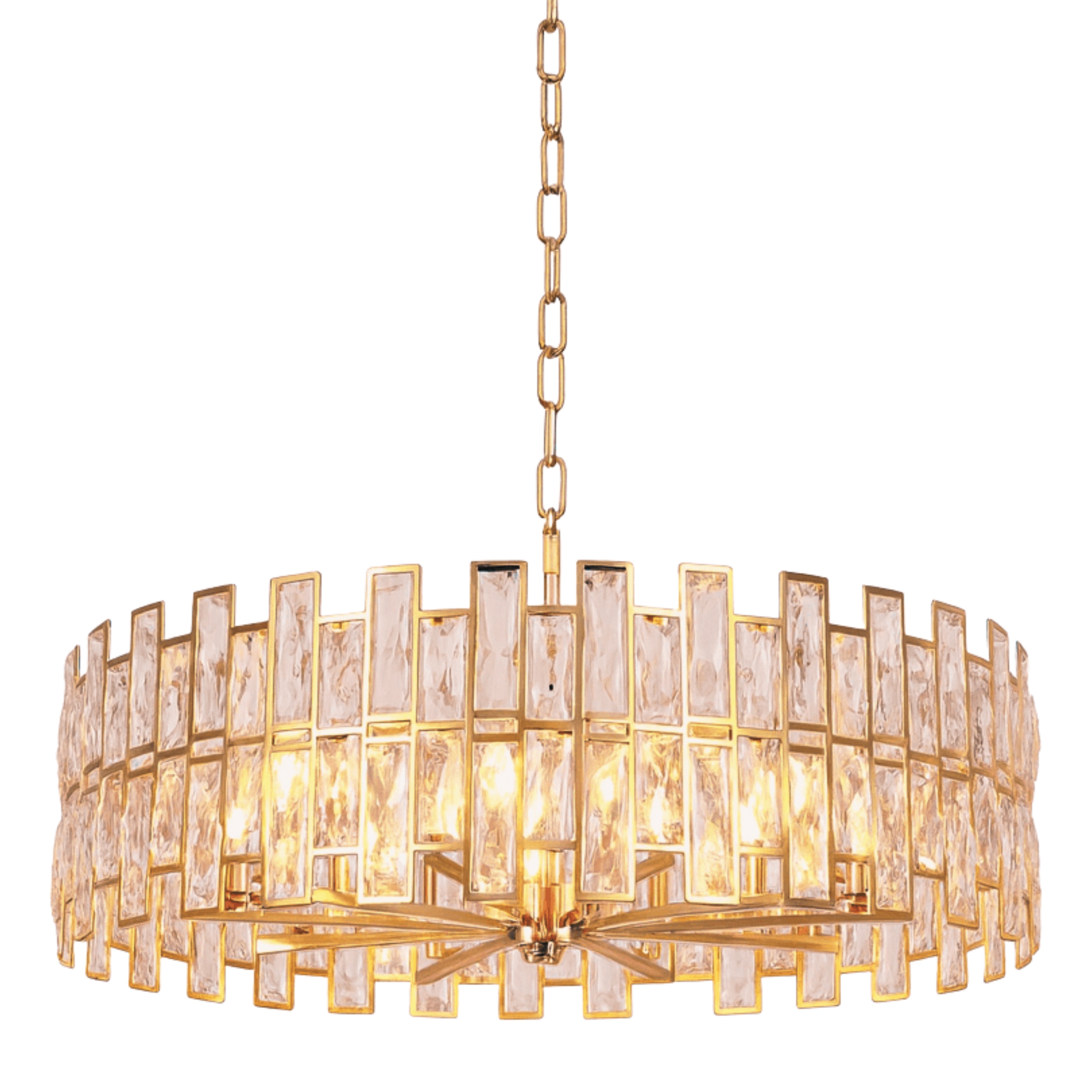 Marianne Crystal Prism Round Drum Chandelier - Gold