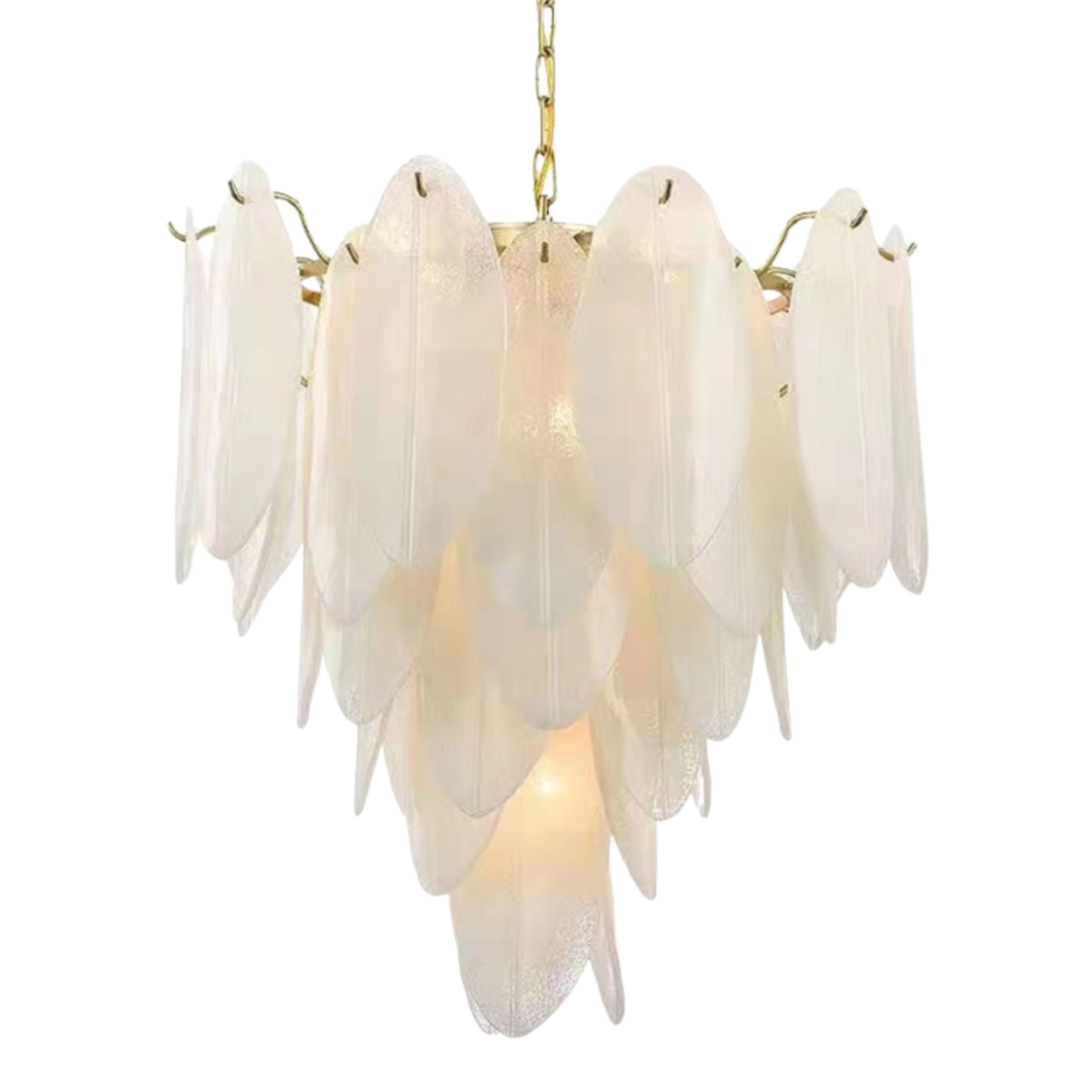 Glass Feathers Golden Metalware Chandelier