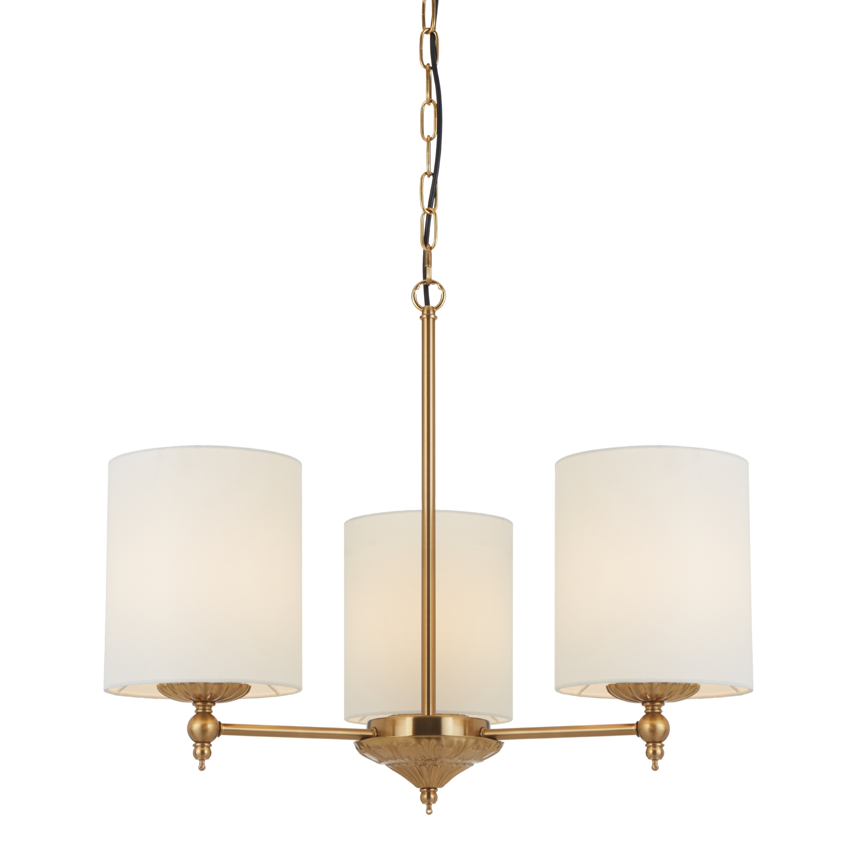 Sheryll 3 Light Antique Gold Pendant with Ivory Shades