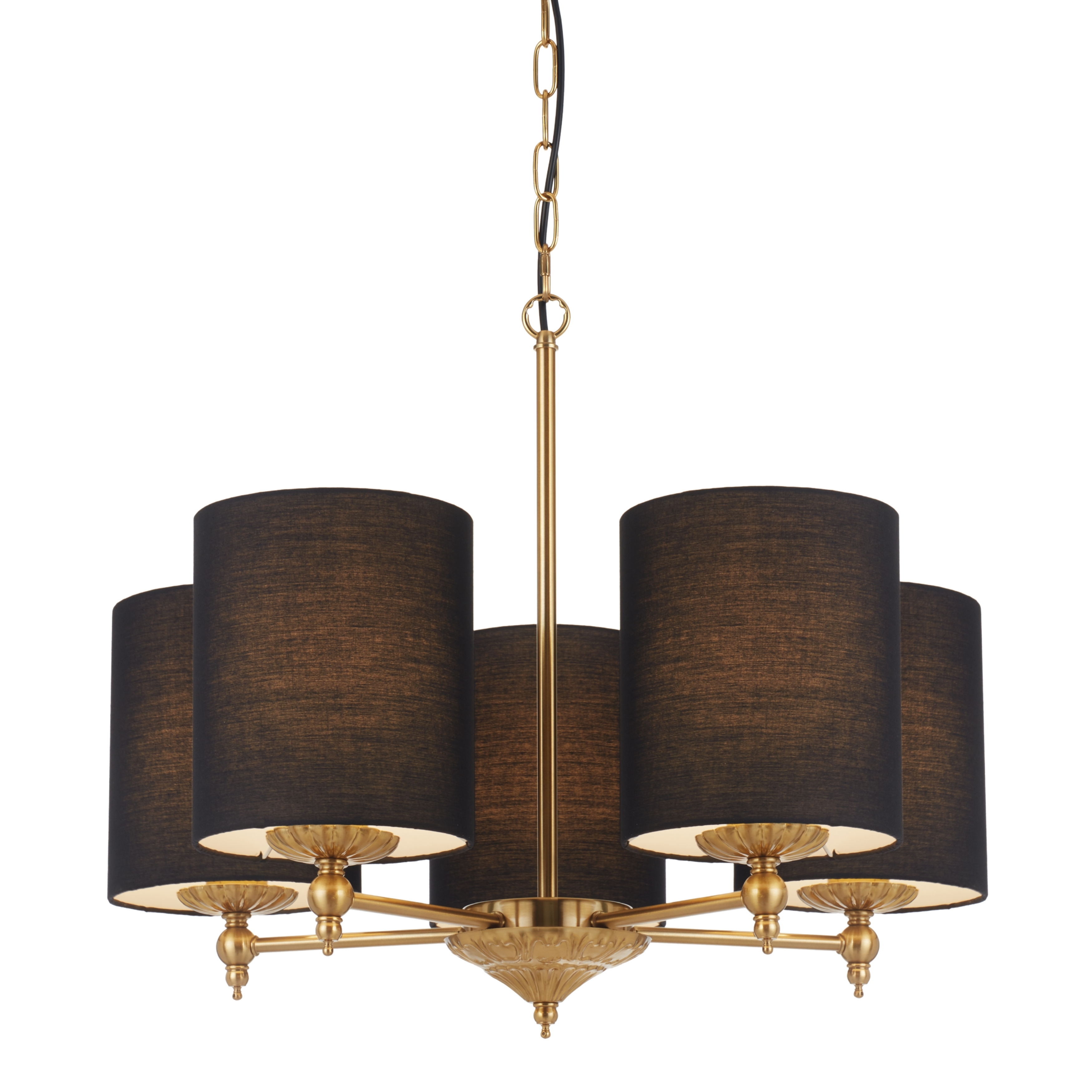 Sheryll 5 Light Antique Gold Pendant with Black Shades