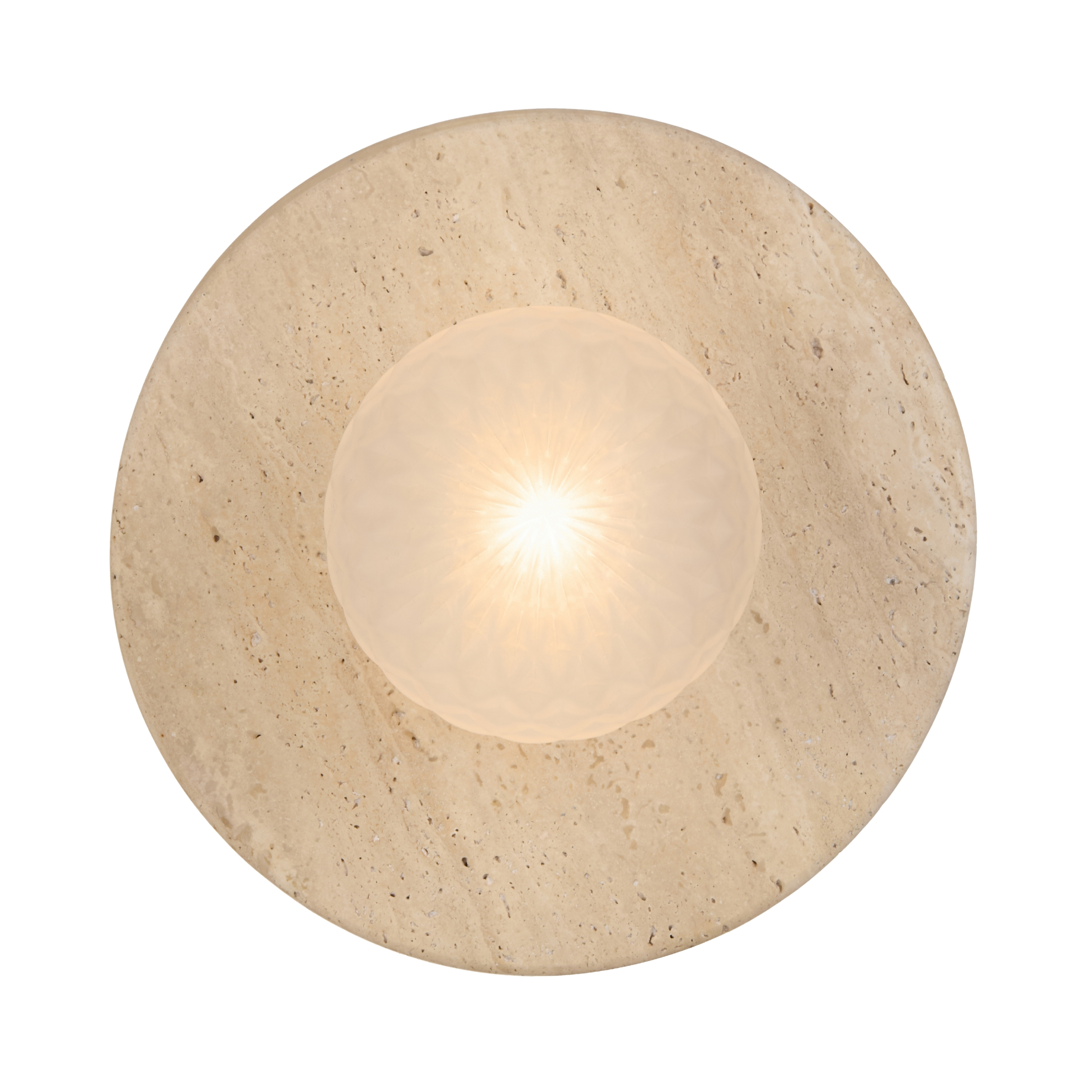 Vanni Beige Travertine Diamond Cut Frosted Glass Circular Wall Light