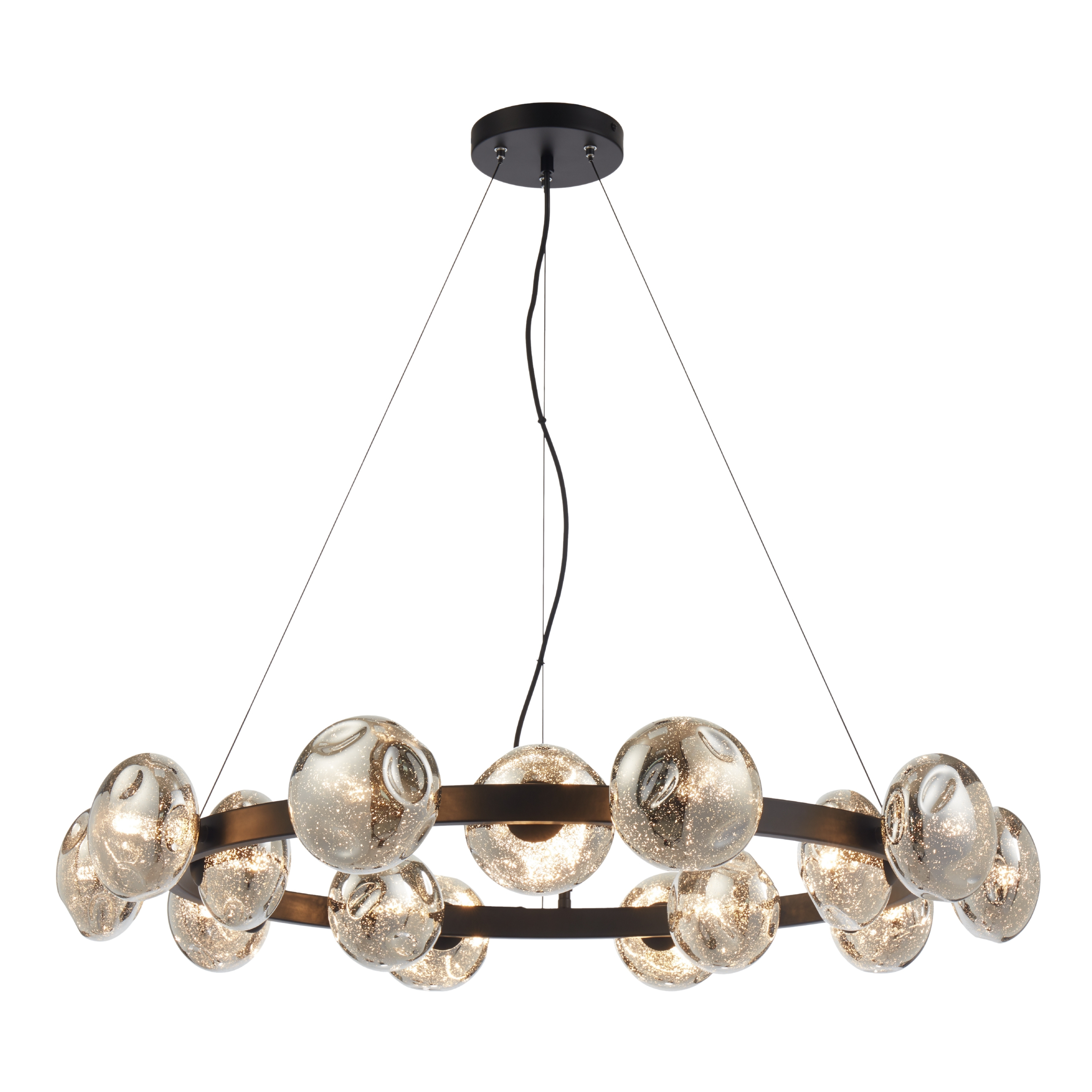 Varlin 15 Light Matt Black Mirror Glass Round Pendant