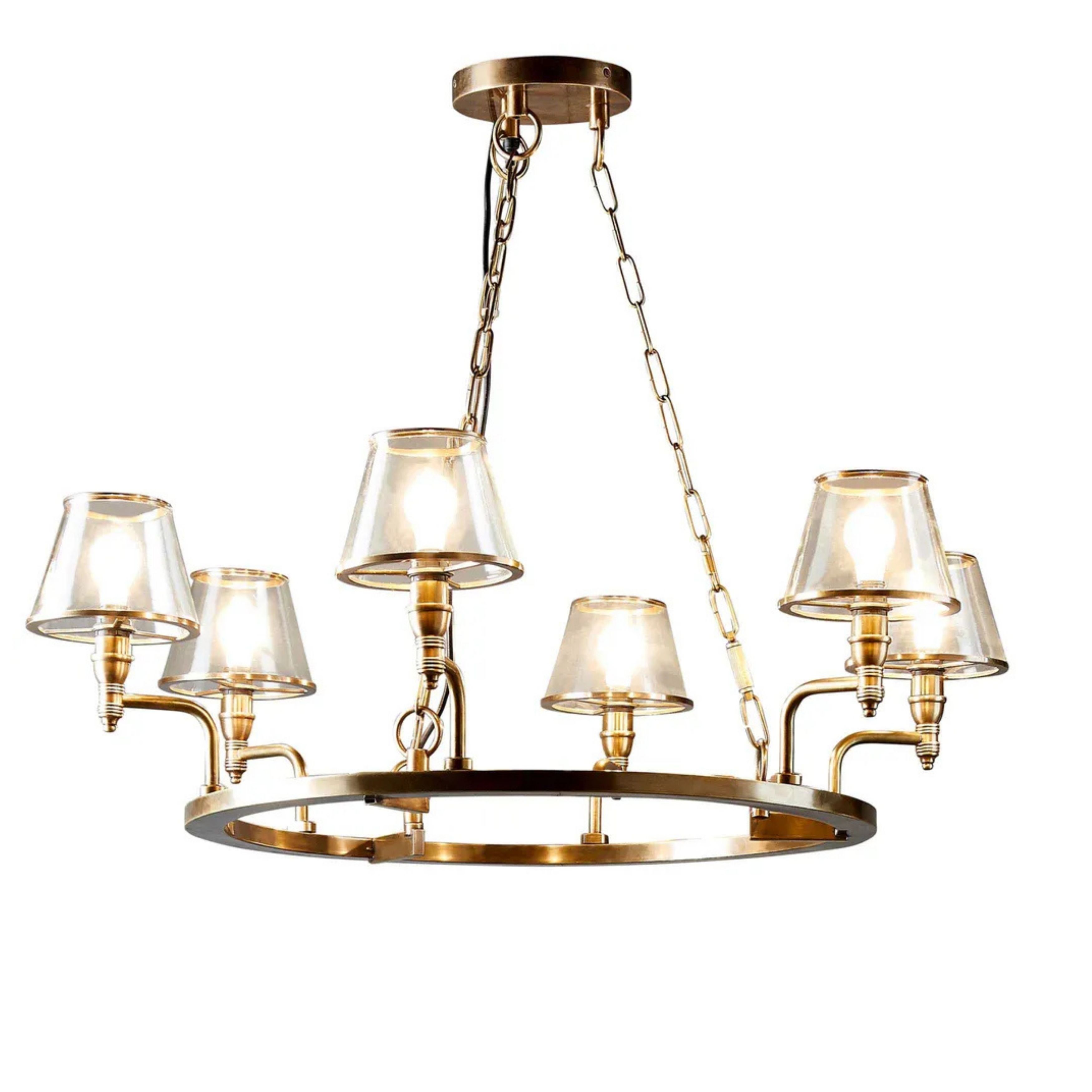 Sienna Brass 6 Arm Glass Chandelier