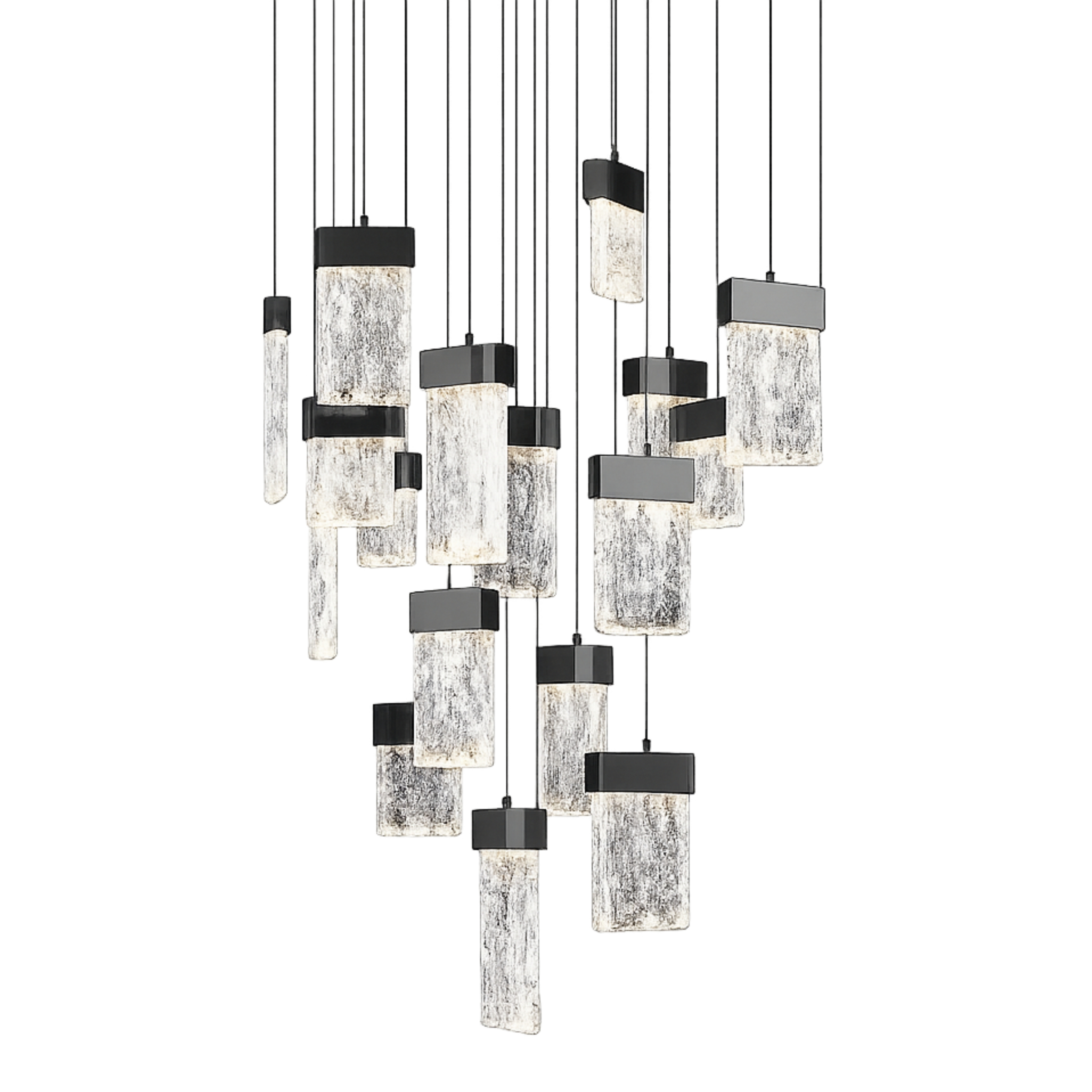 Roan 17 Light Textured Rectangular Glass Black Pendant