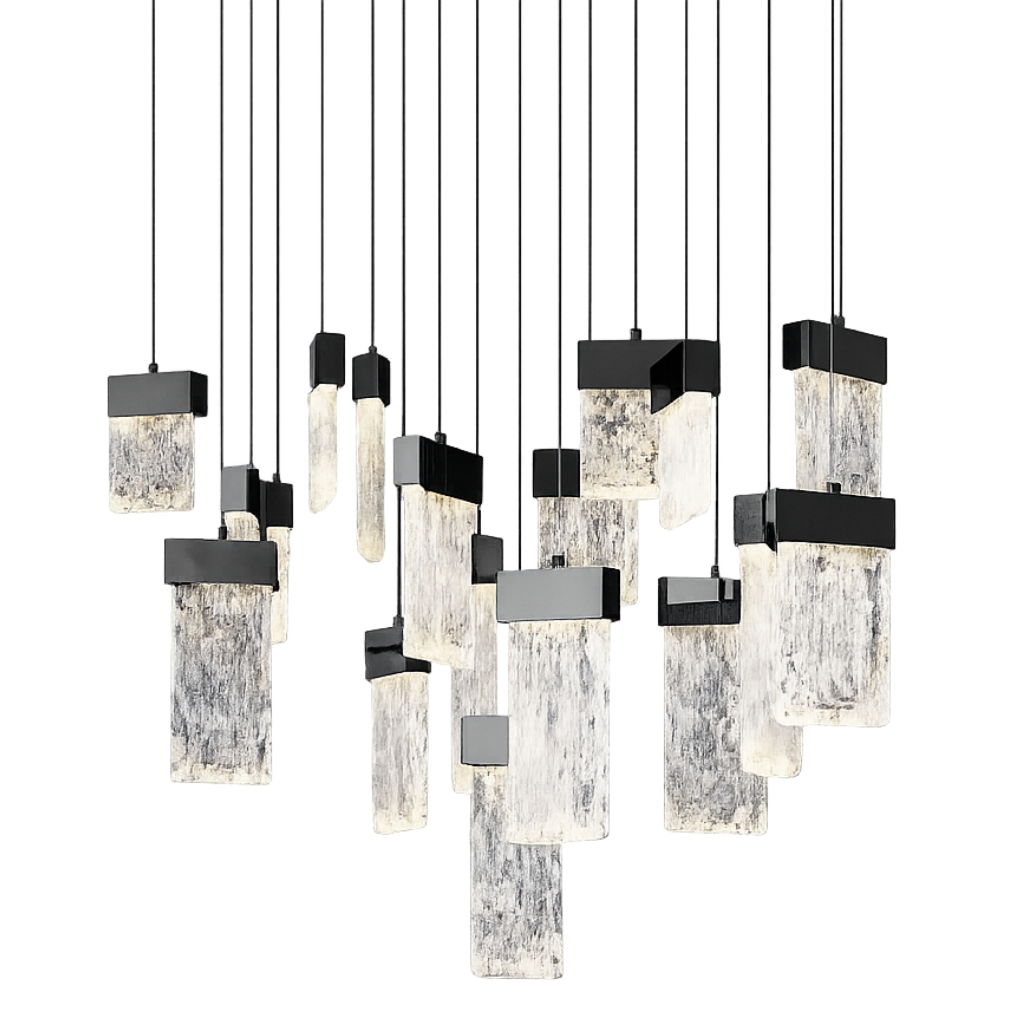 Roan 18 Light Textured Rectangular Glass Black Pendant