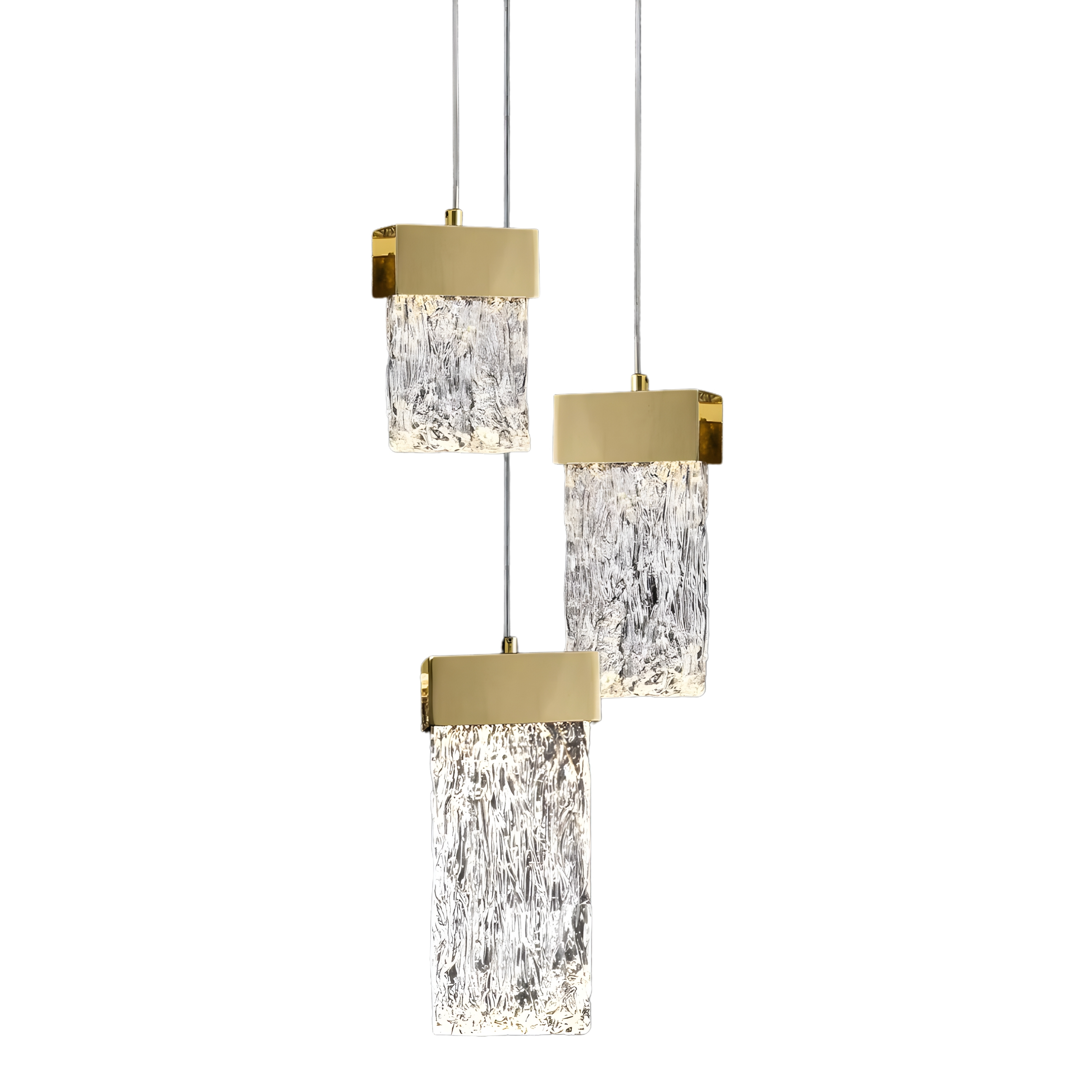 Roan 3 Light Textured Rectangular Glass Gold Pendant