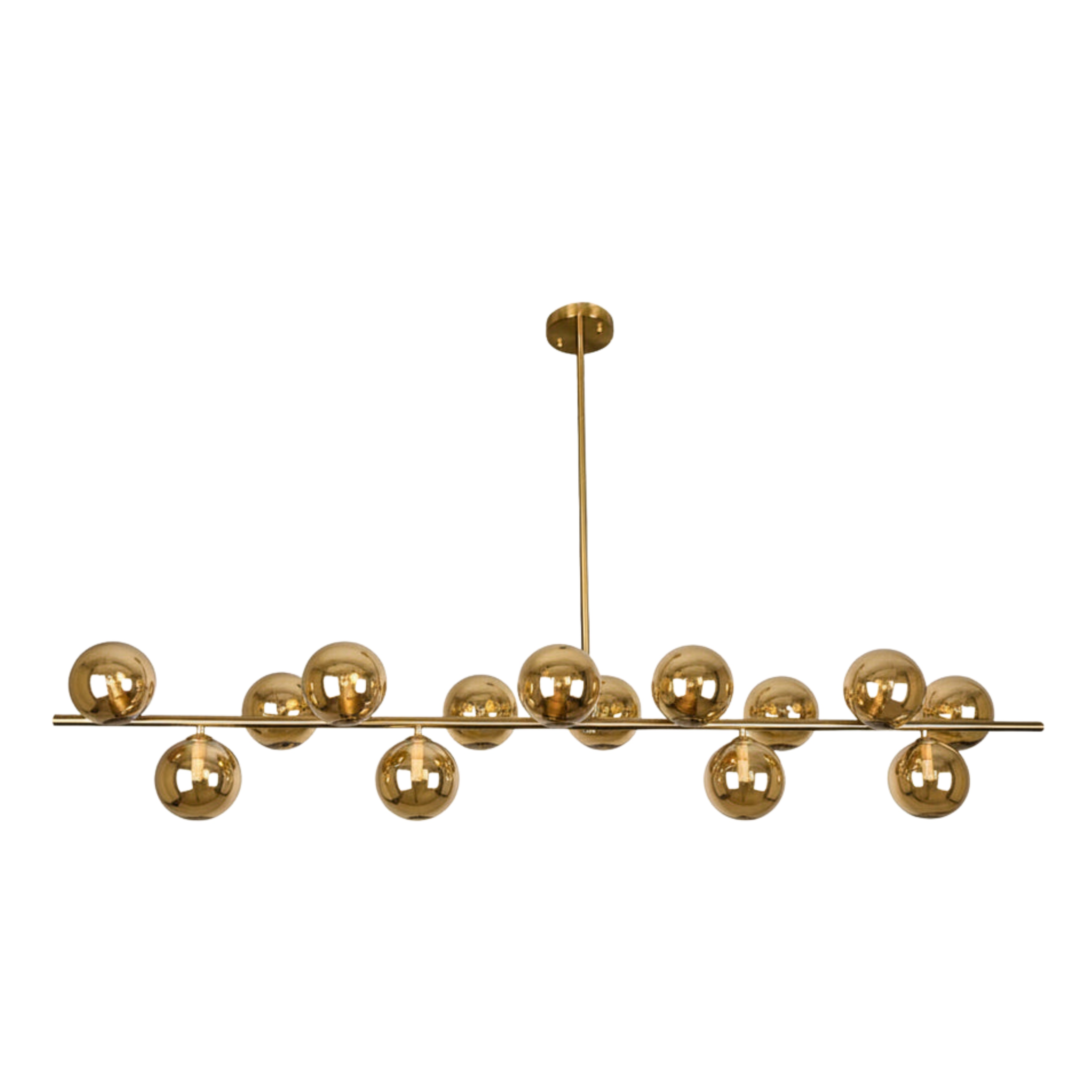 Azare 14 Light Amber Glass Brushed Brass Bar Pendant