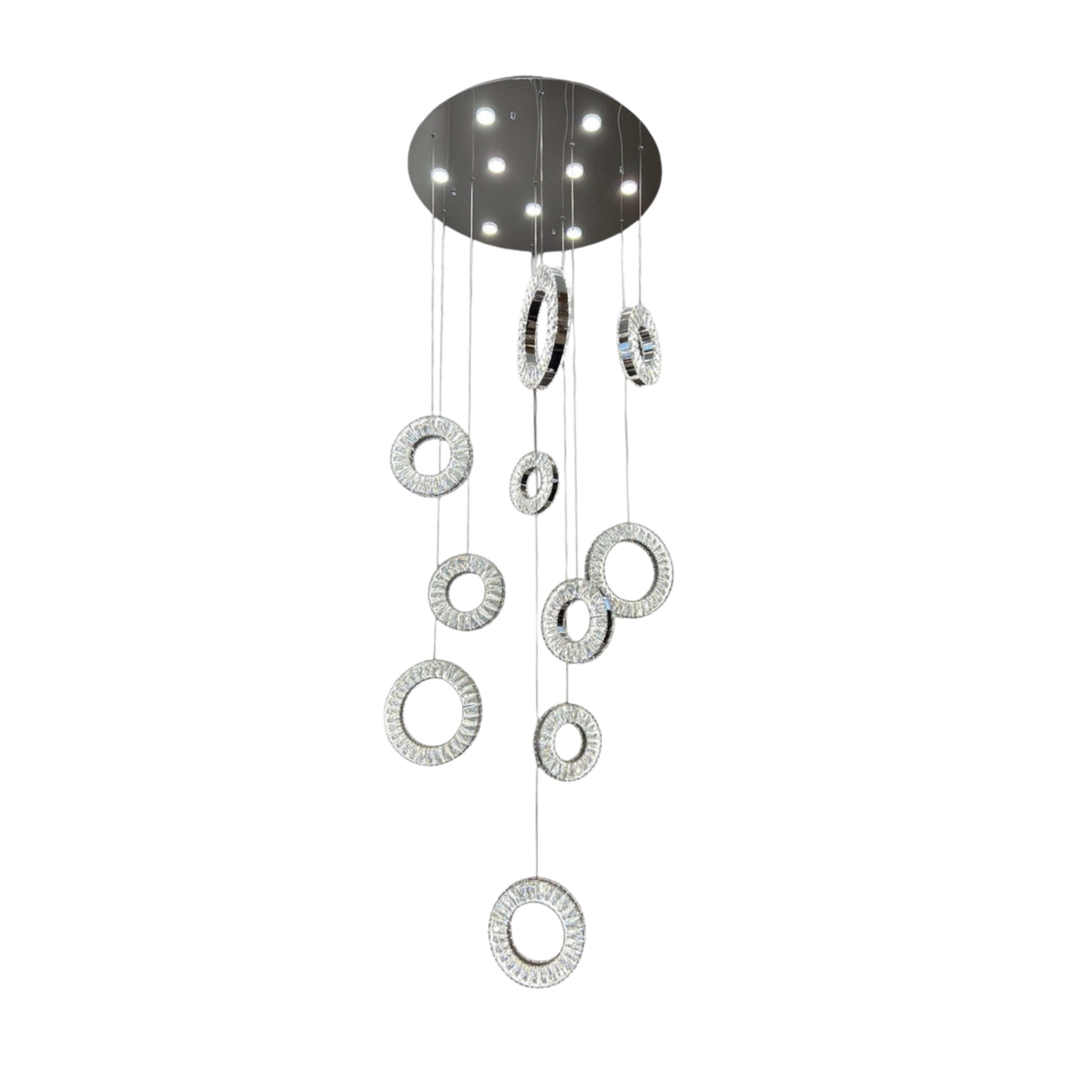 Fria 10 Light Chrome Cascading Crystal Pendant Chandelier