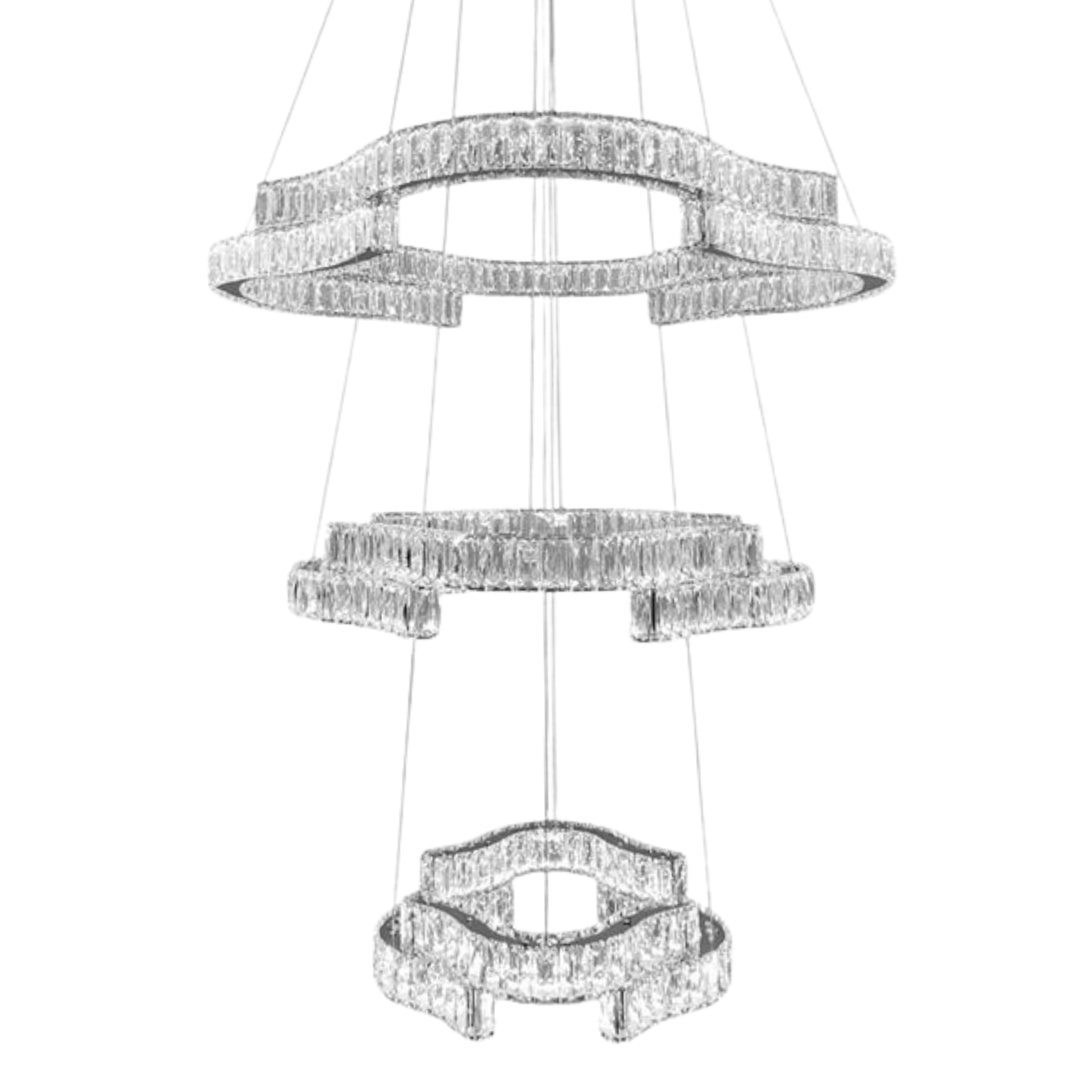 Loja Three Tiered 3CCT LED Crystal Chandelier with Remote - Chrome