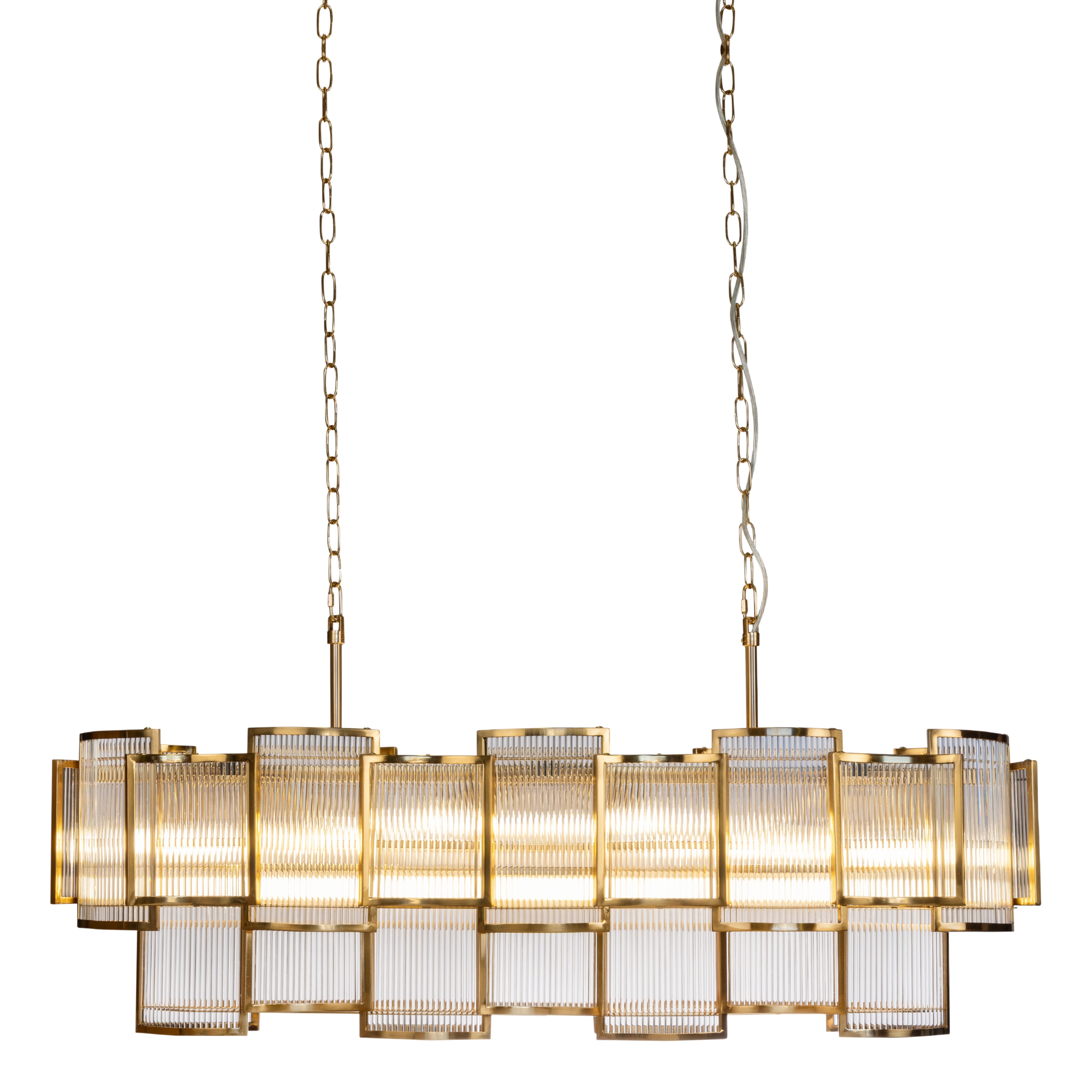 Jollina 17 Light Brushed Brass Rippled Glass Oval Chandelier