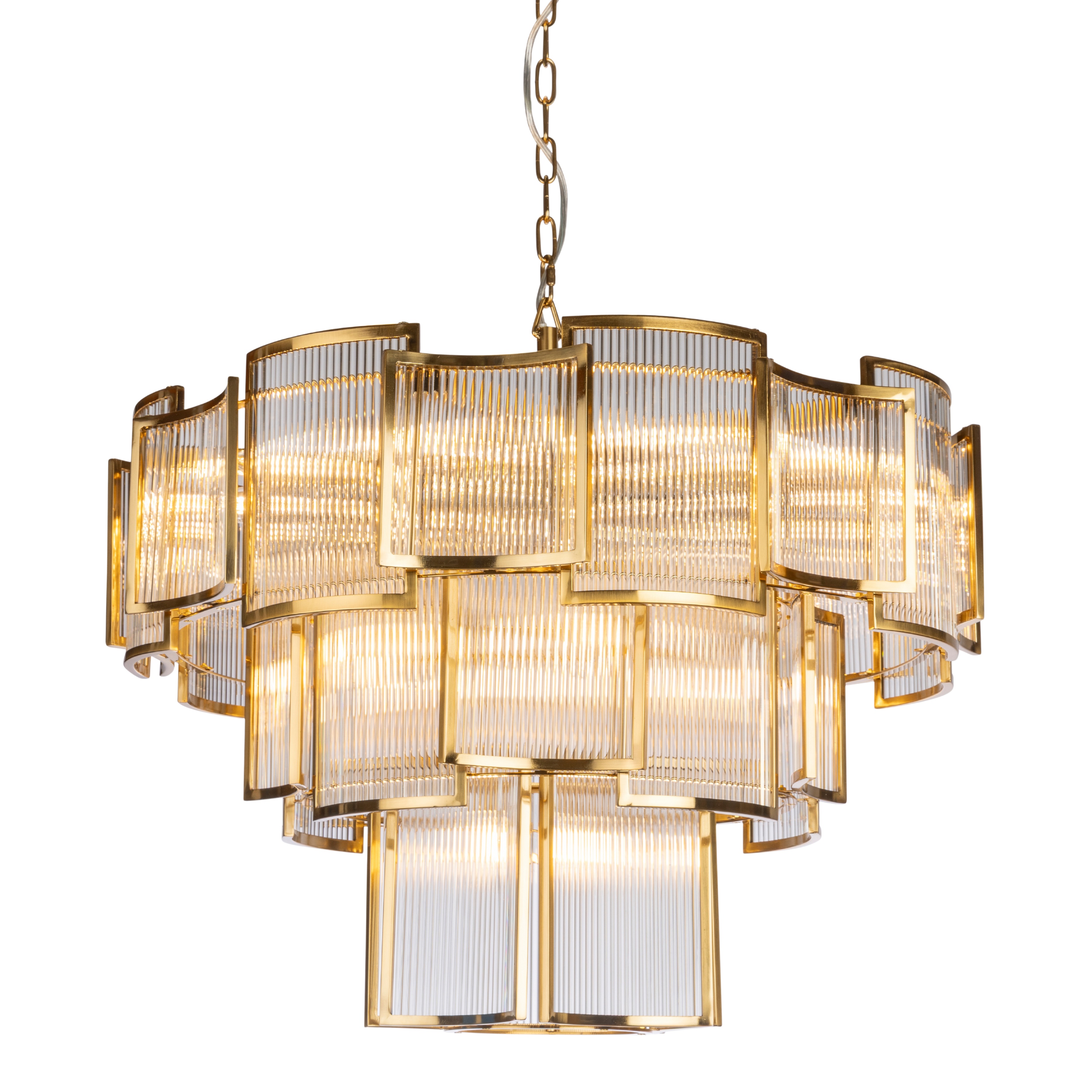 Jollina 20 Light Brushed Brass Rippled Glass Round Chandelier