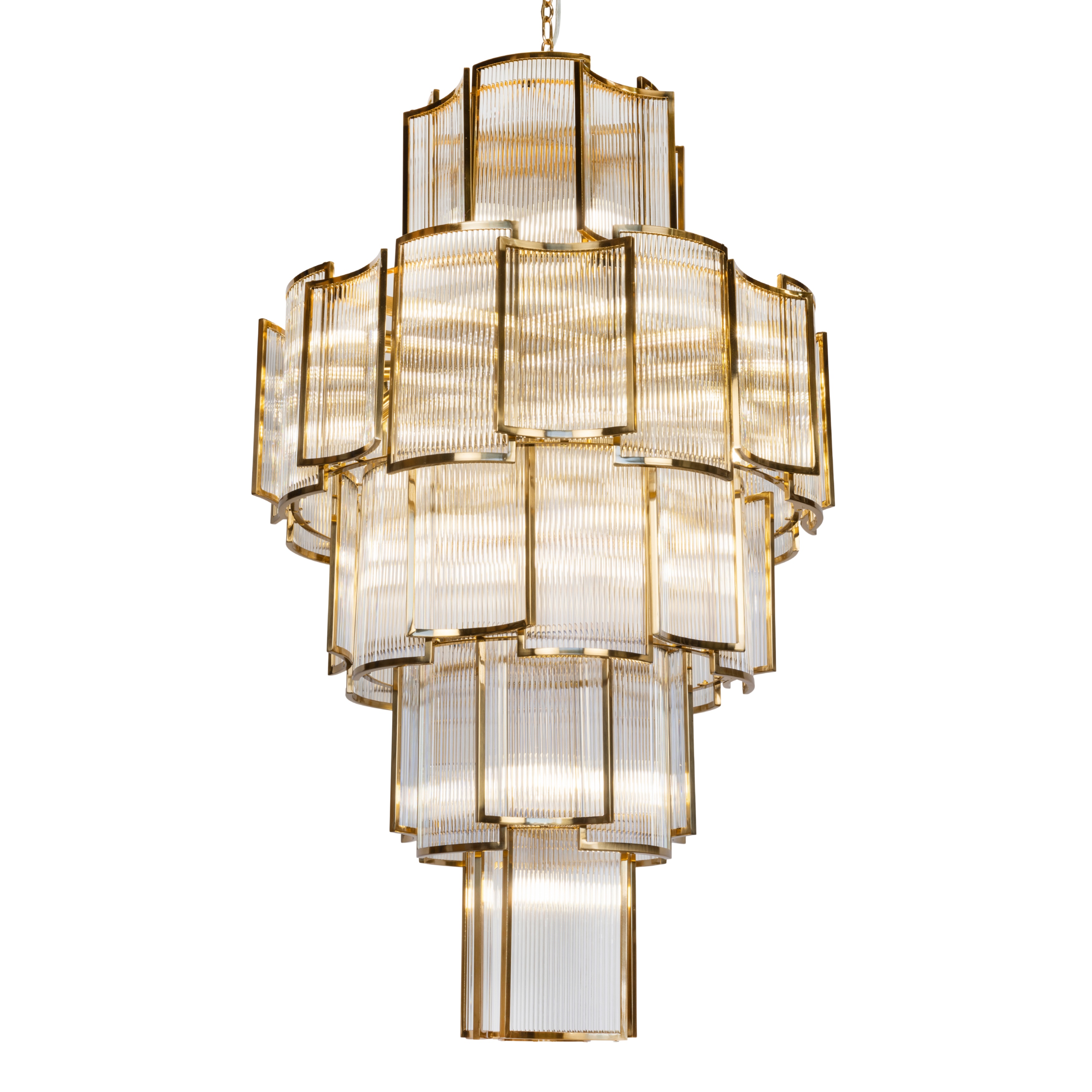 Jollina 33 Light Brushed Brass Rippled Glass Tiered Chandelier