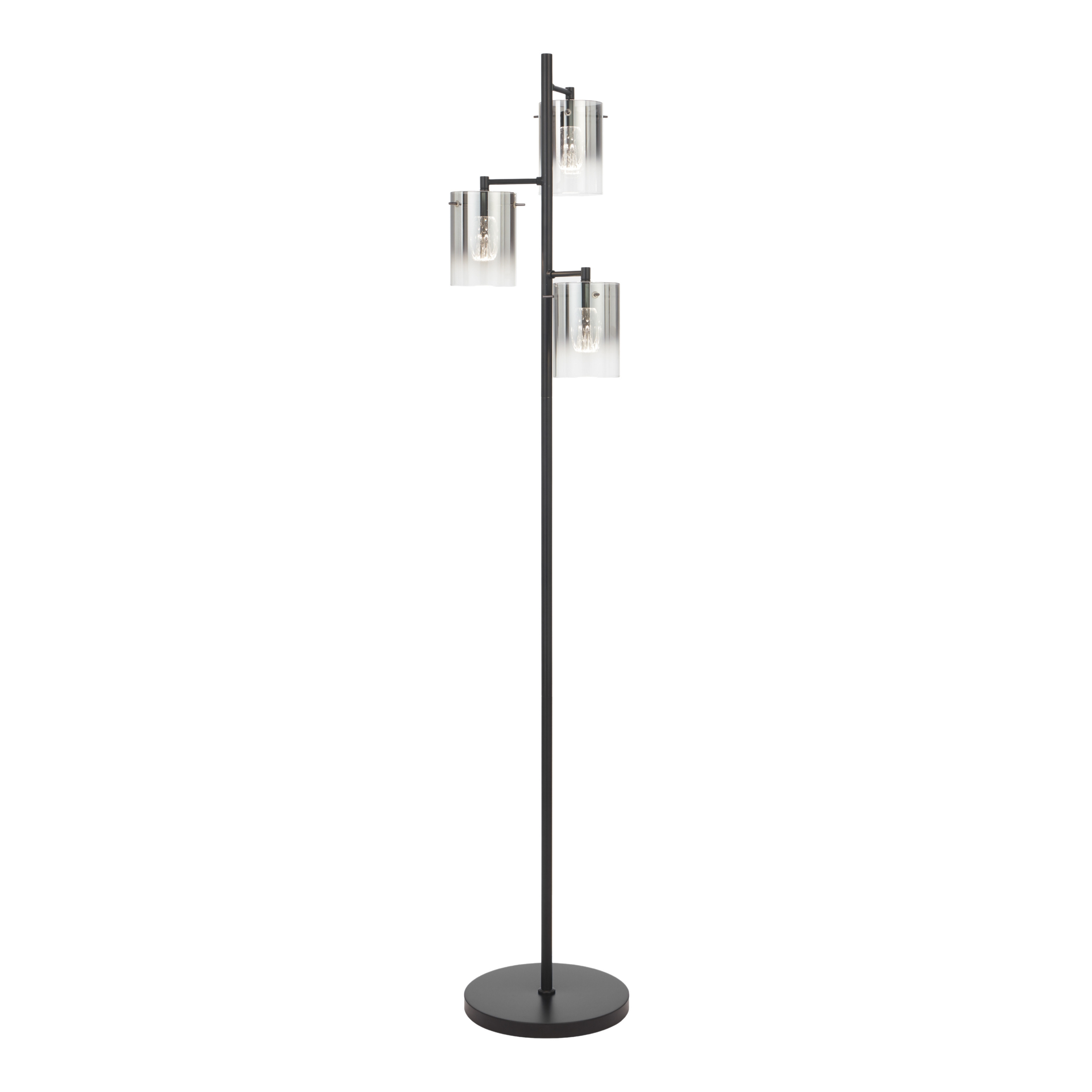 Franceville 3 Light Black LED Floor Lamp - Smoke Glass