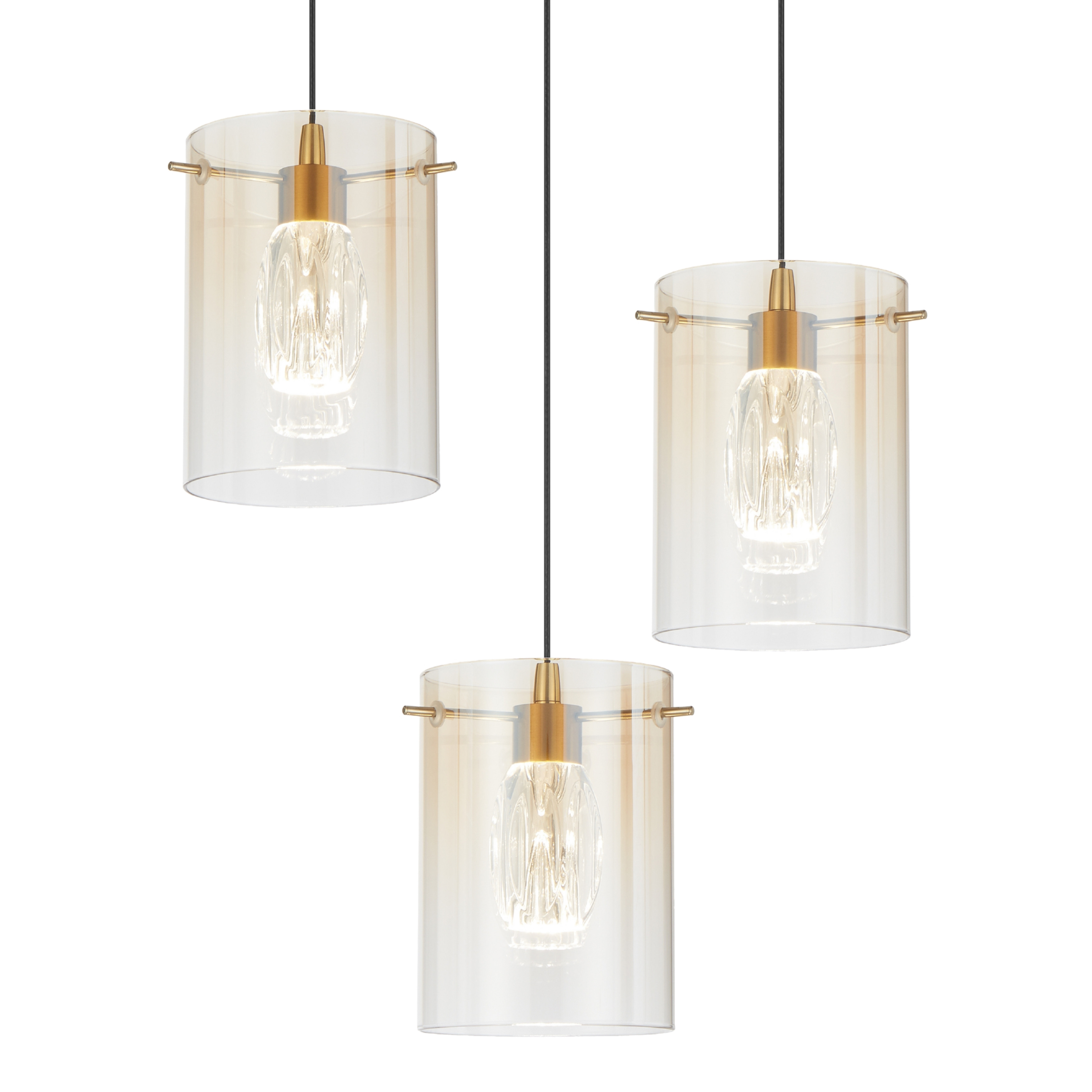 Franceville 3 Light Gold LED Cluster Pendant - Amber Glass