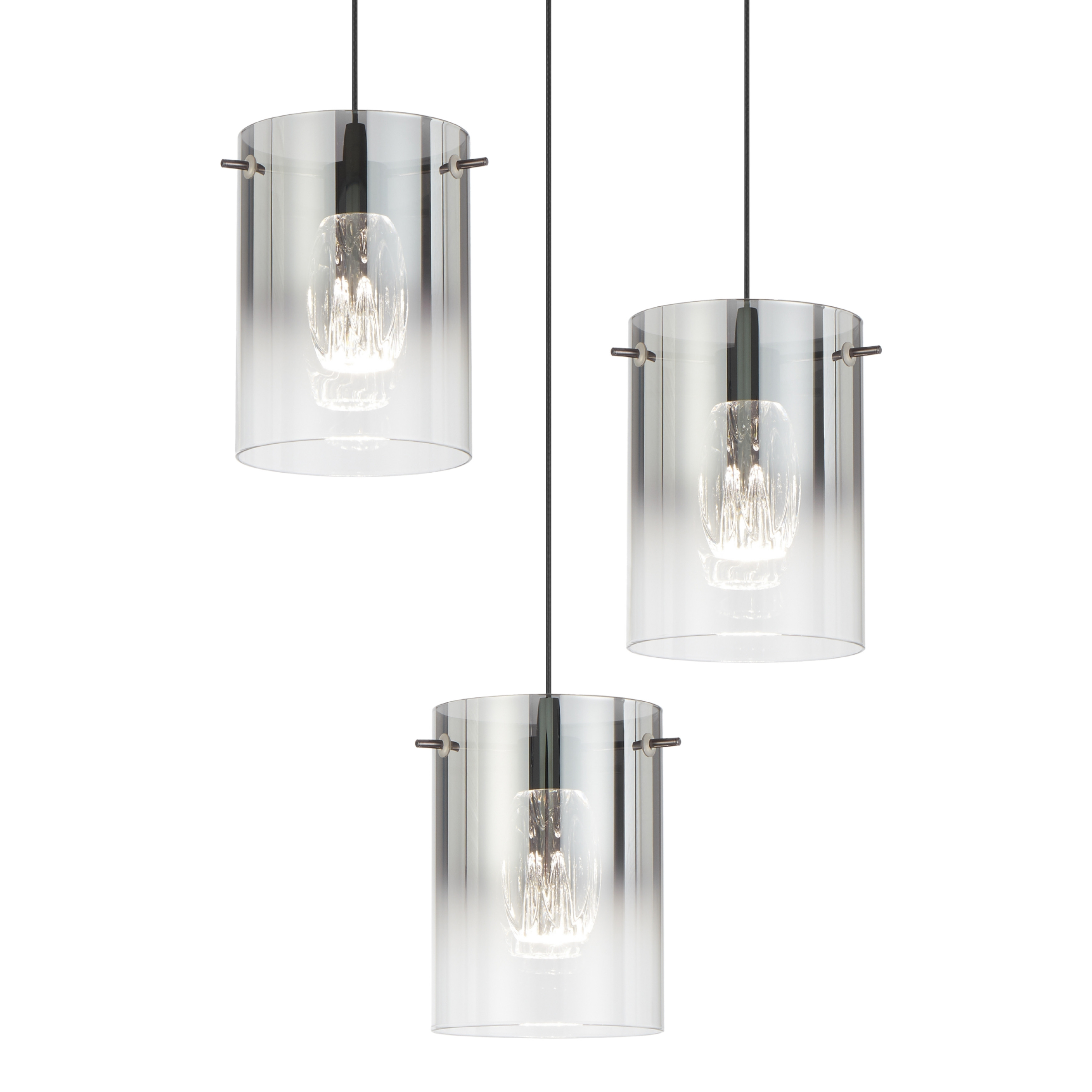 Franceville 3 Light Black LED Cluster Pendant - Smoke Glass