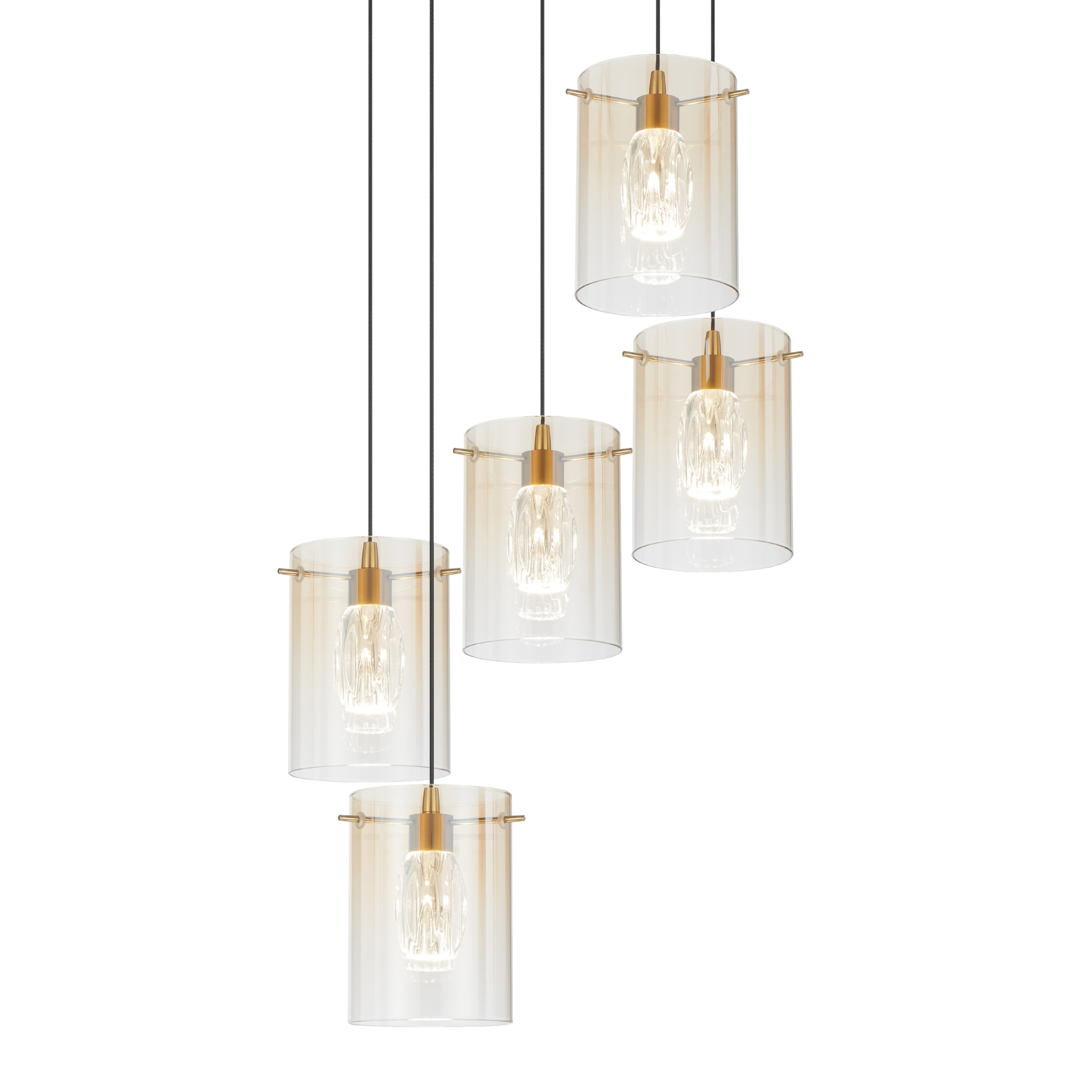Franceville 5 Light Gold LED Cluster Pendant - Amber Glass
