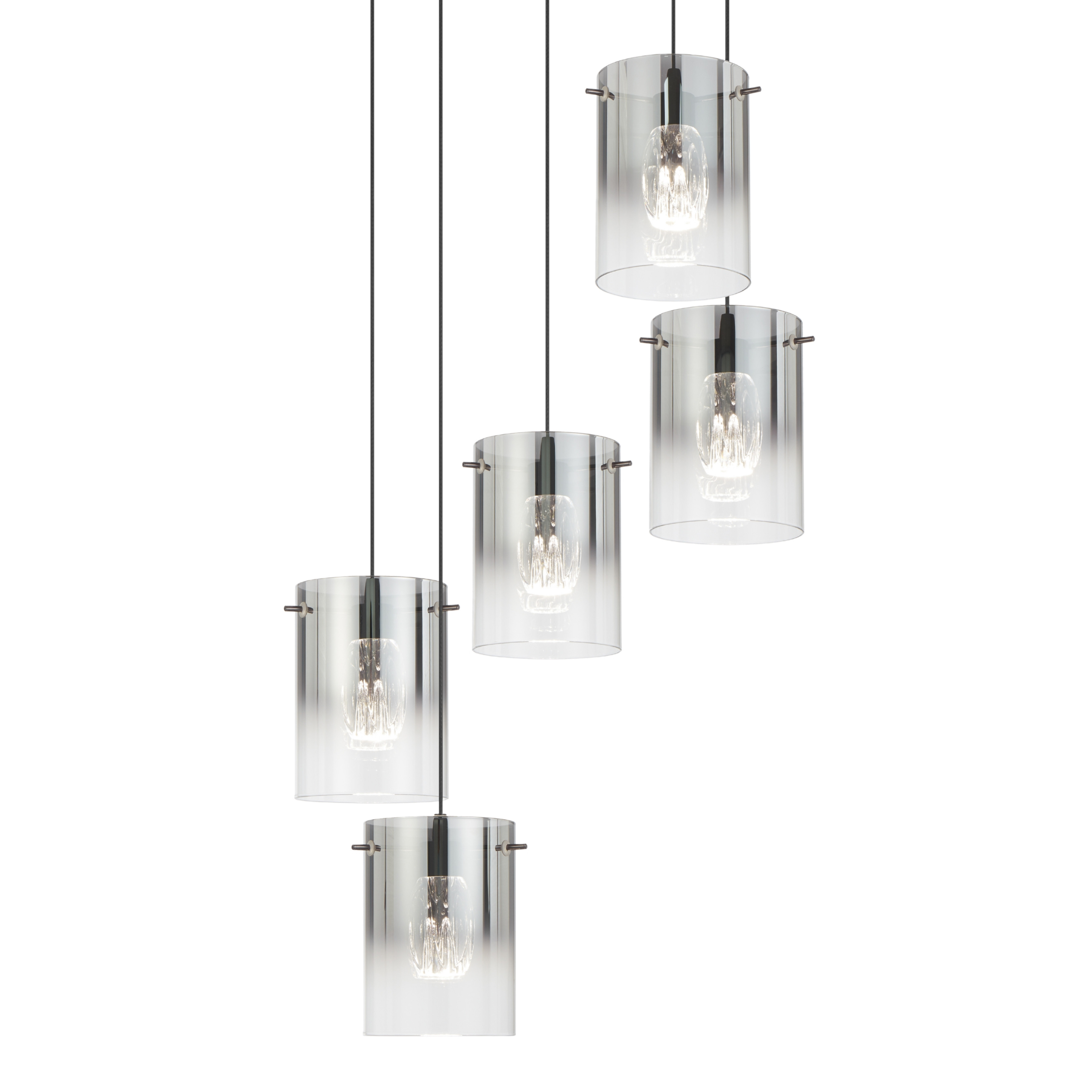 Franceville 5 Light Black LED Cluster Pendant - Smoke Glass