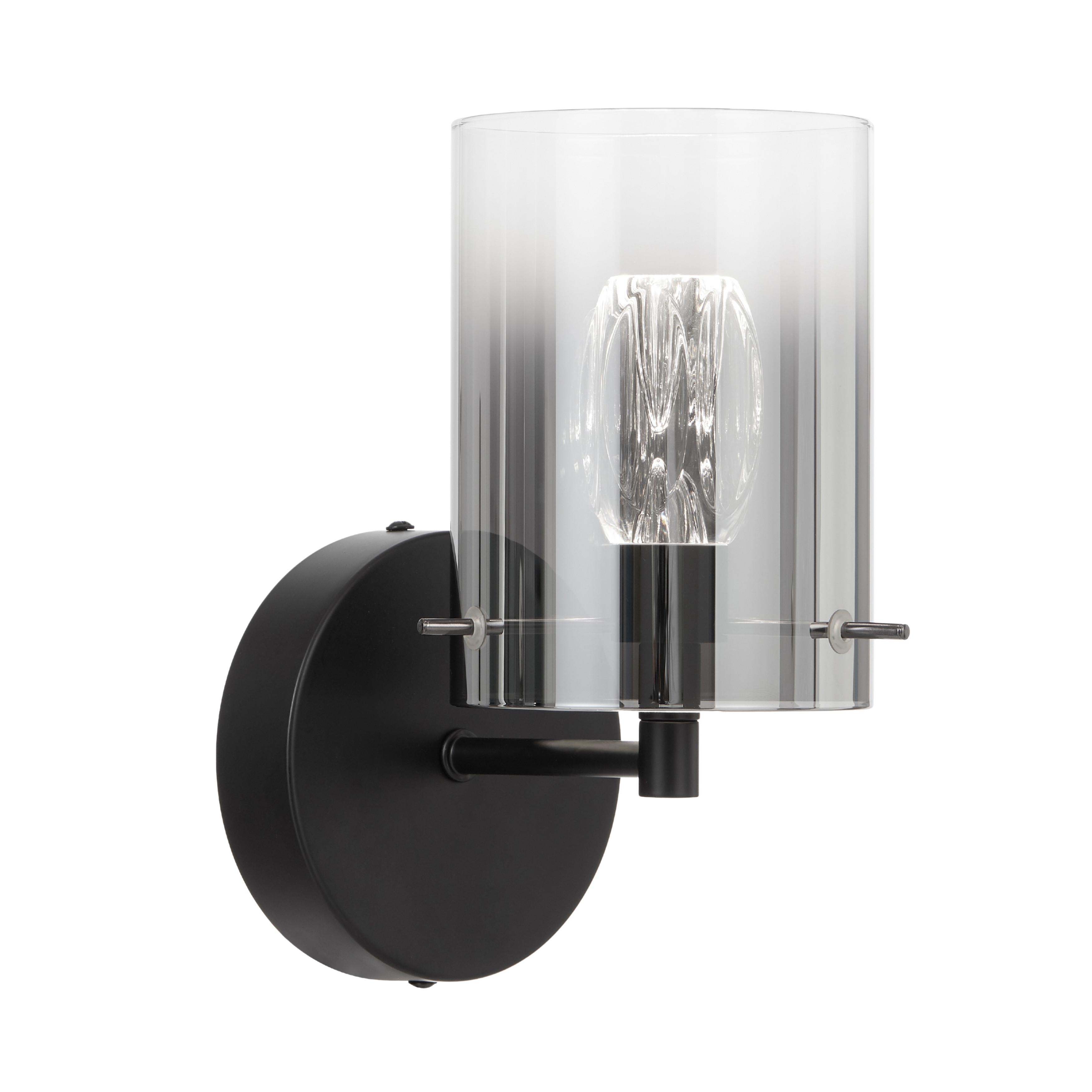Franceville Black LED Wall Light - Smoke Glass