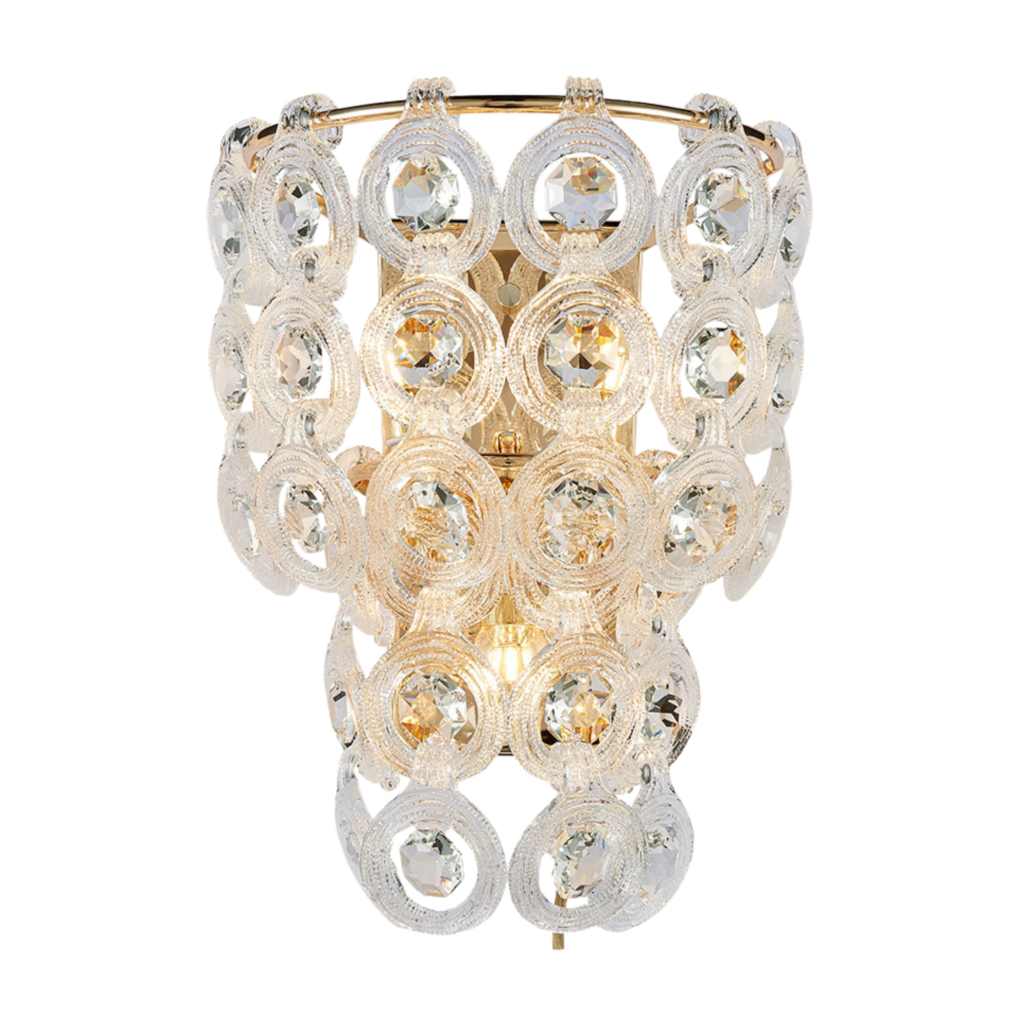 Huzi Circular Acrylic Crystal Wall Light - Brass